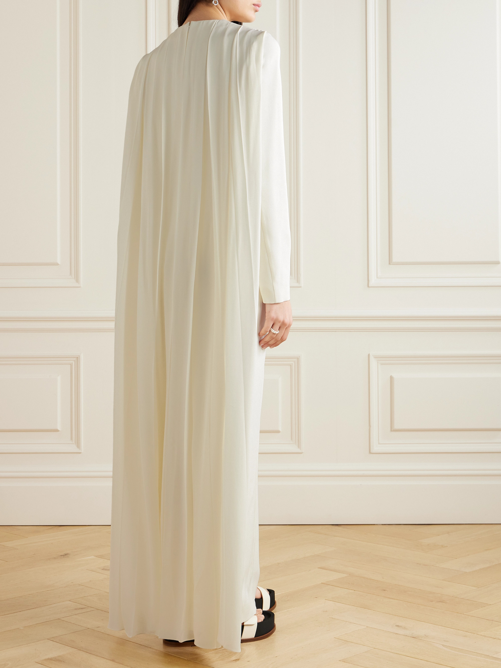 Gabriela Hearst Carlota cape-effect pleated silk and wool-blend gown