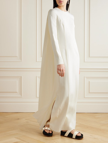 Gabriela Hearst Carlota cape-effect pleated silk and wool-blend gown