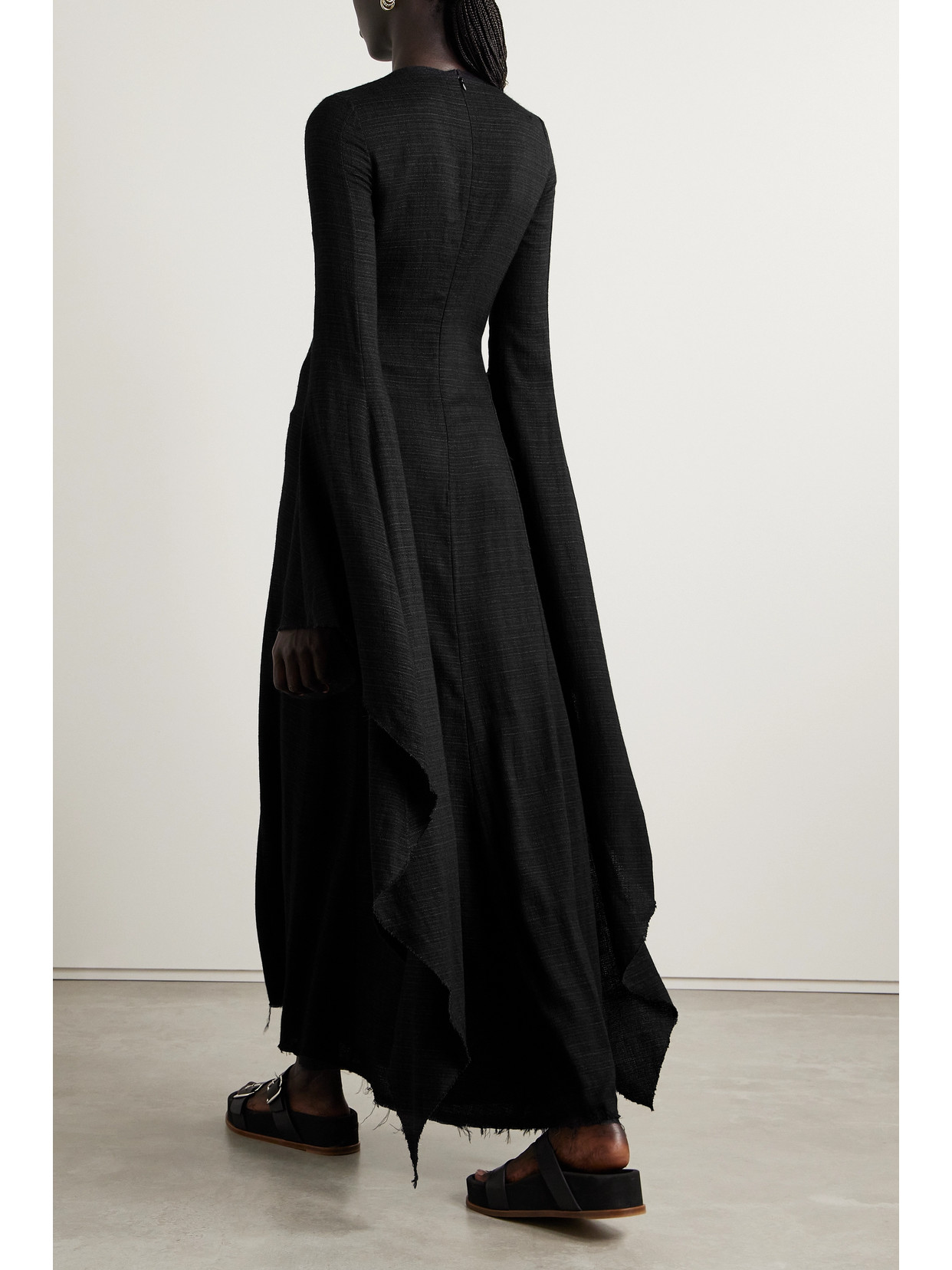 Shop Gabriela Hearst Sigrud Frayed Wool, Silk And Linen-blend Maxi Dress In Black