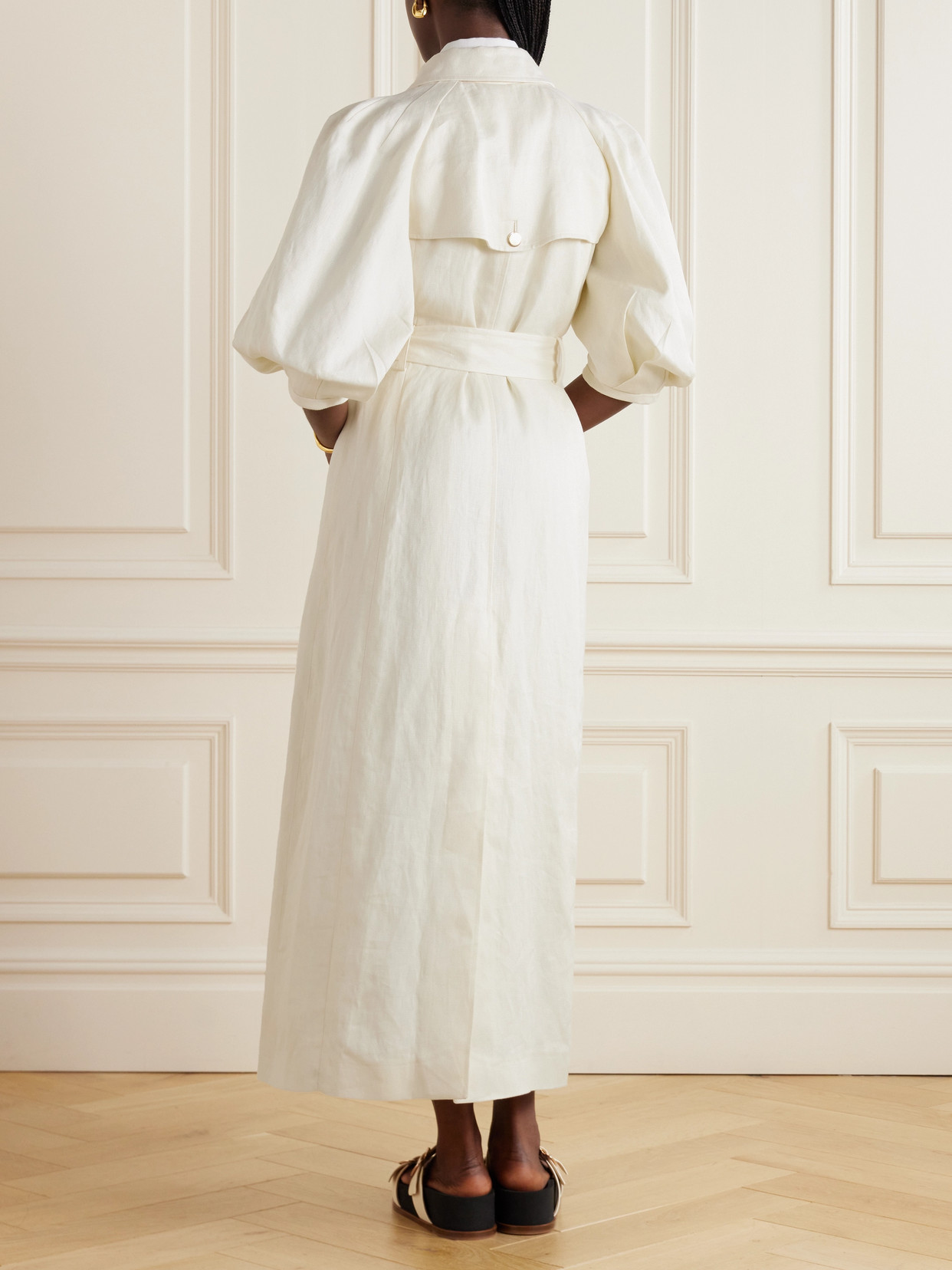 Gabriela Hearst Iona Puff-sleeve Linen Long Trench Coat In Ivory