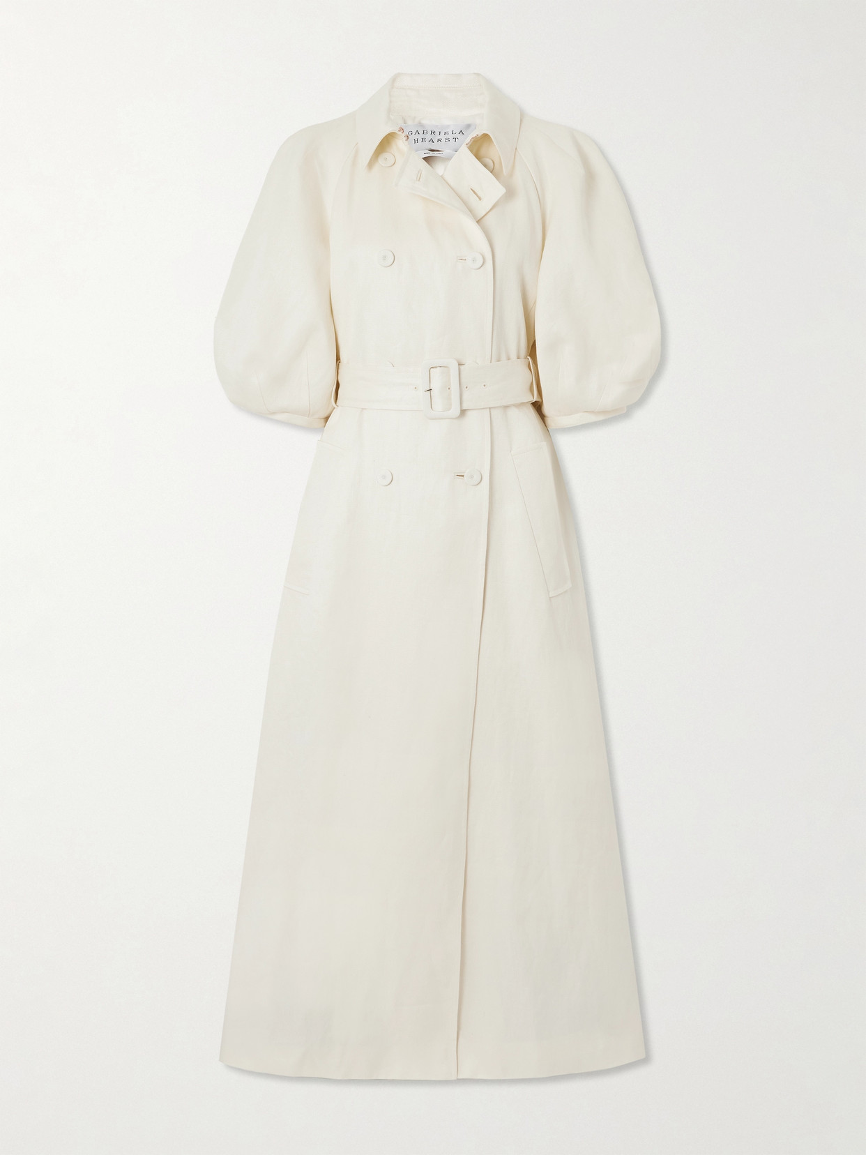 Gabriela Hearst Iona Puff-sleeve Linen Long Trench Coat In Ivory