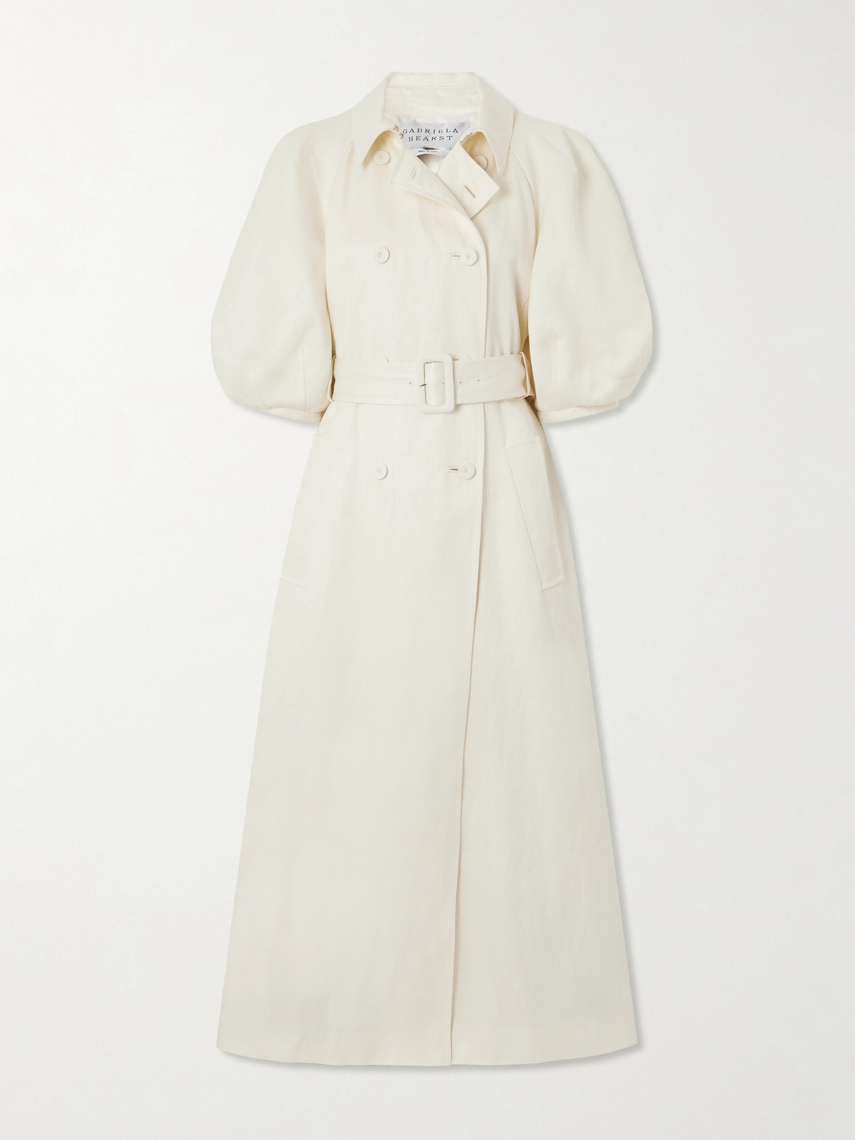 Shop Gabriela Hearst Iona Double-breasted Belted Linen Trench Coat In Ivory