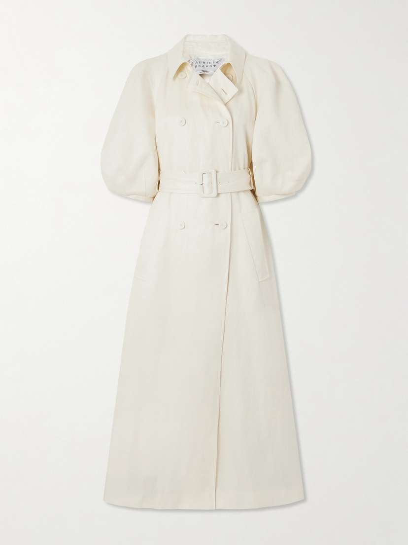 Gabriela Hearst Iona Double-breasted Belted Linen Trench Coat