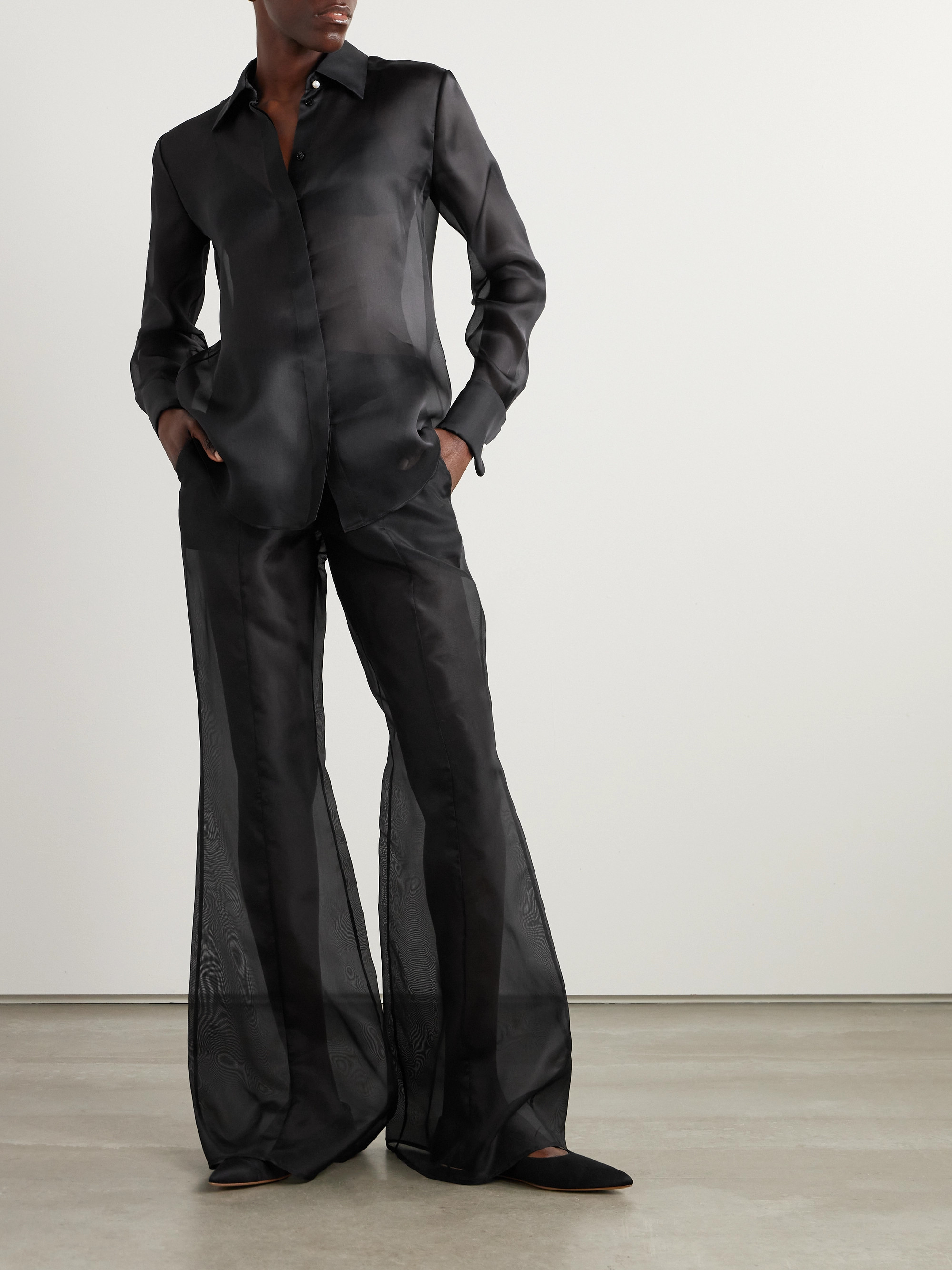 Gabriela Hearst Horus pearl-embellished silk-organza shirt