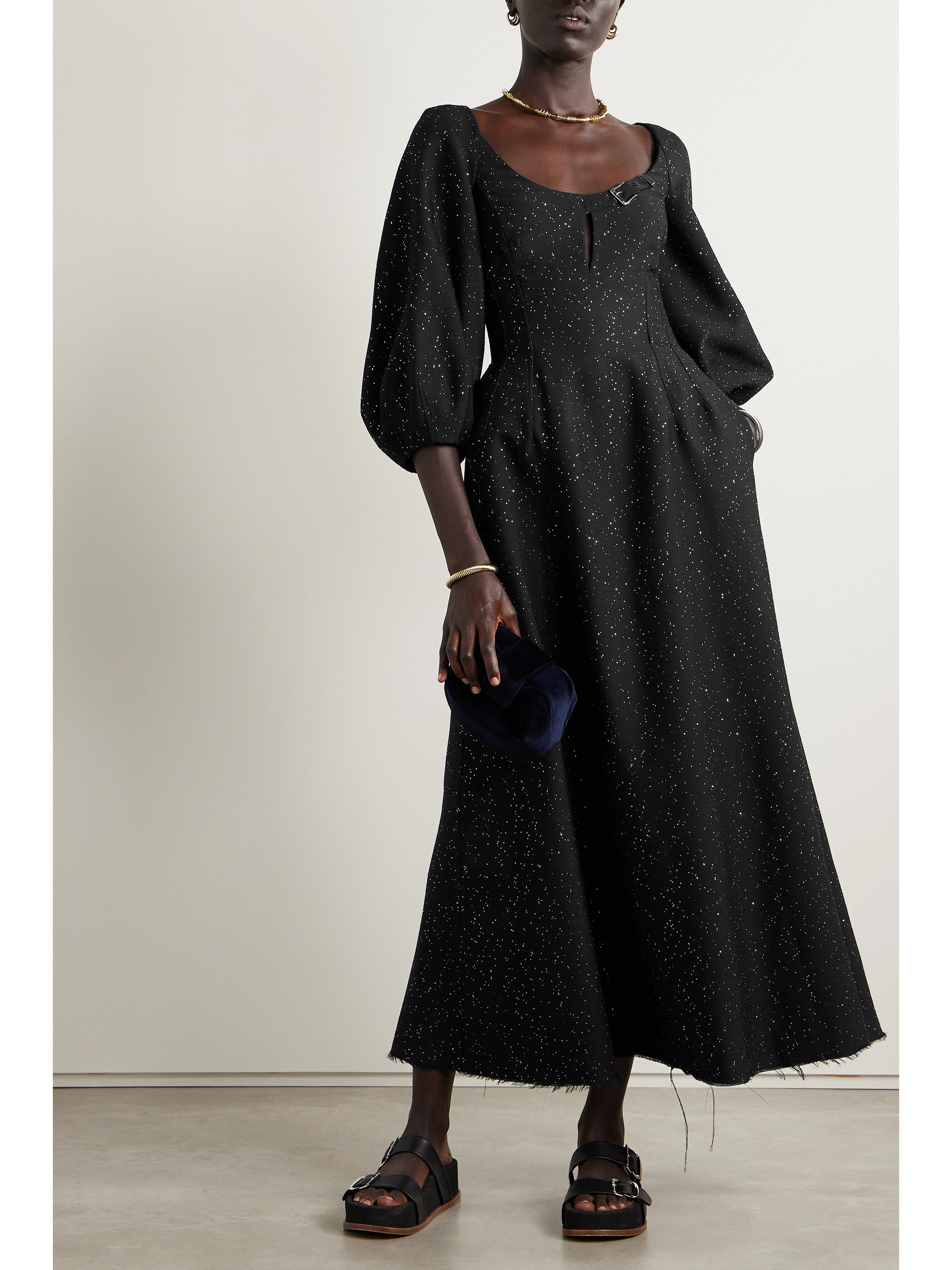 Gabriela Hearst Madyn buckled cutout sequin-embellished wool-blend maxi dress