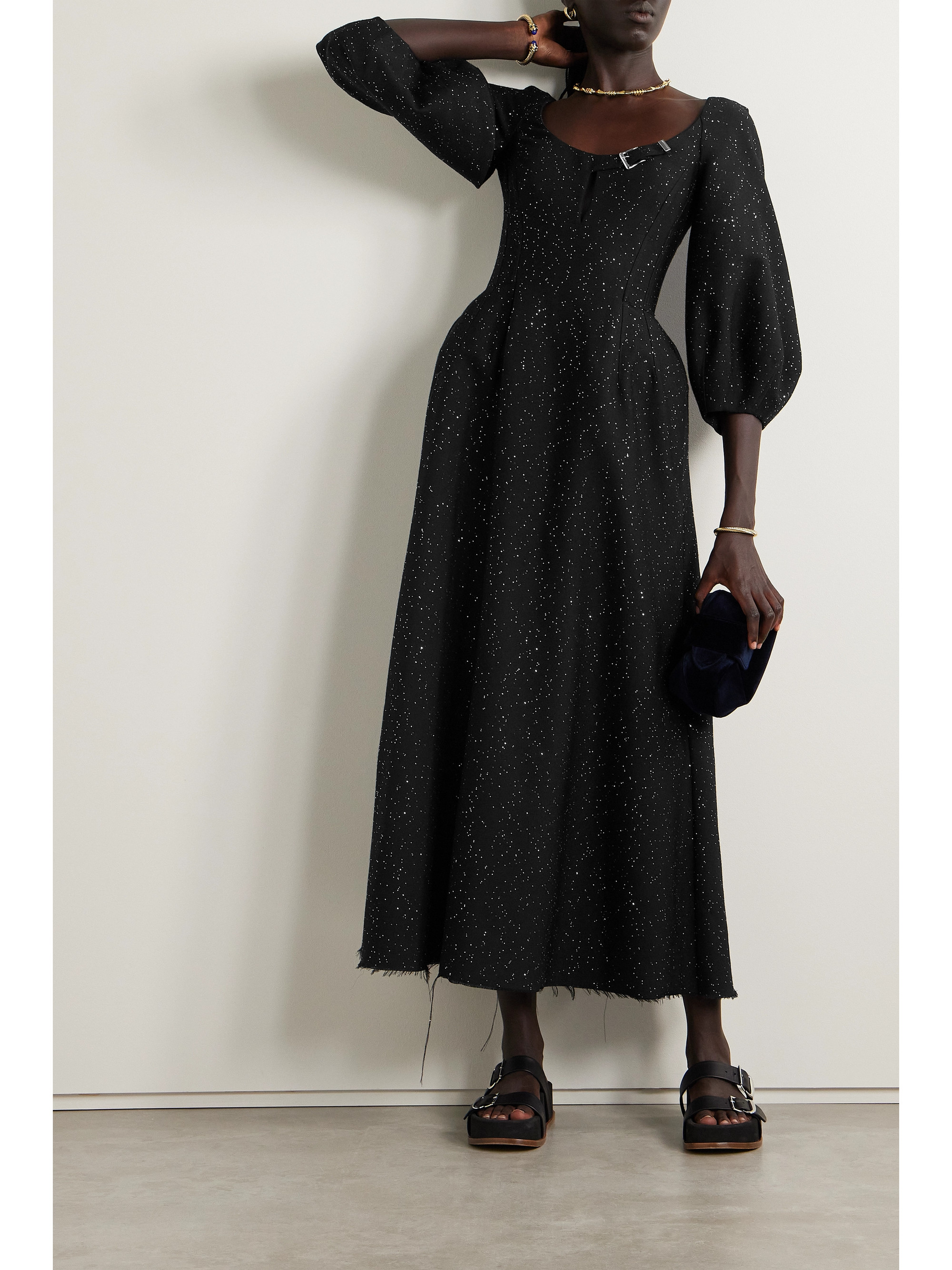 Gabriela Hearst Madyn buckled cutout sequin-embellished wool-blend maxi dress