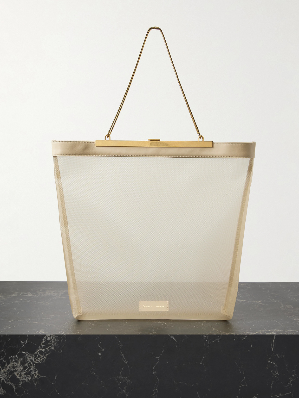 Shop Khaite Augusta Chain And Leather-trimmed Mesh Tote In Neutrals