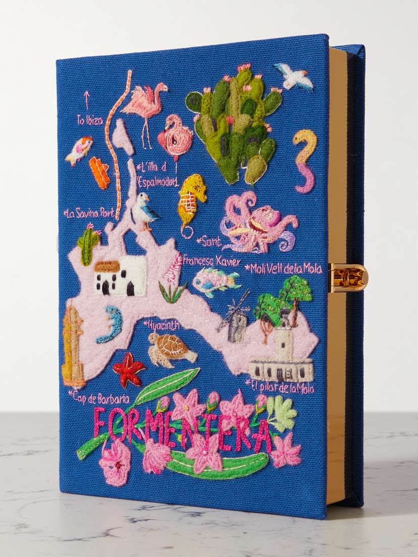 Olympia Le-Tan Formentera Voyages Embroidered Appliquéd Canvas Clutch