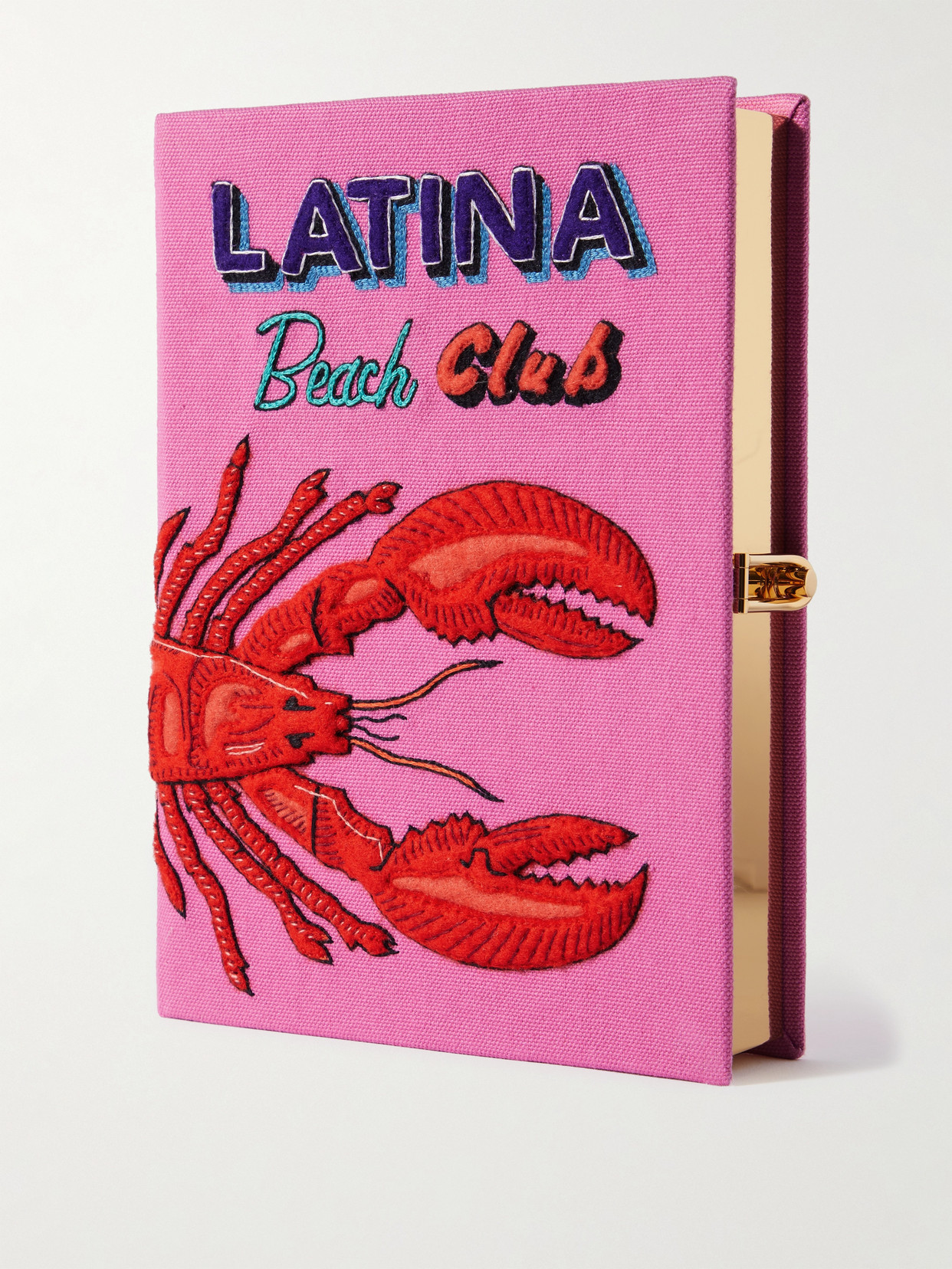 Olympia Le-tan Latina Beach Club Lobster Embroidered Appliquéd Canvas Clutch In Pink