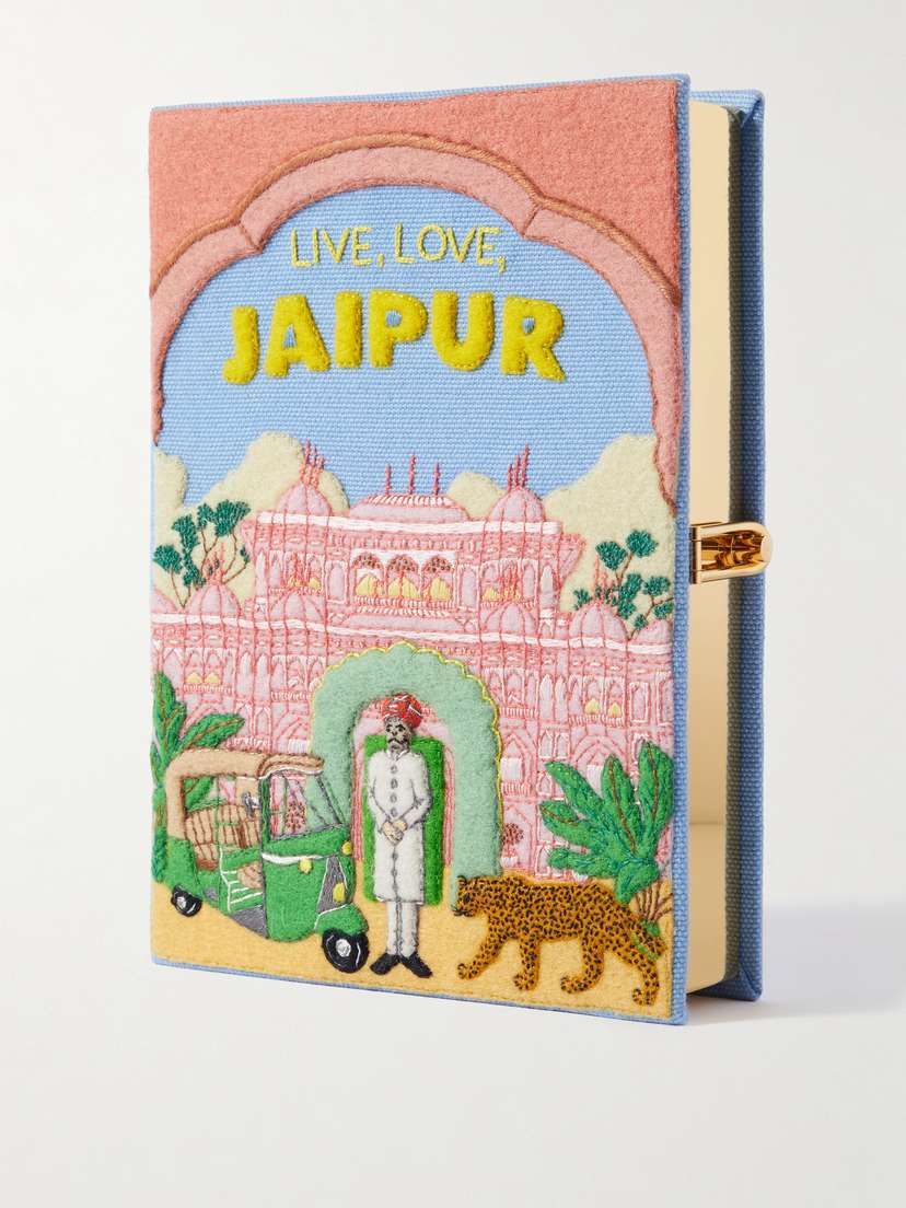 Olympia Le-Tan Live, Love, Jaipur Embroidered Appliquéd Canvas Clutch