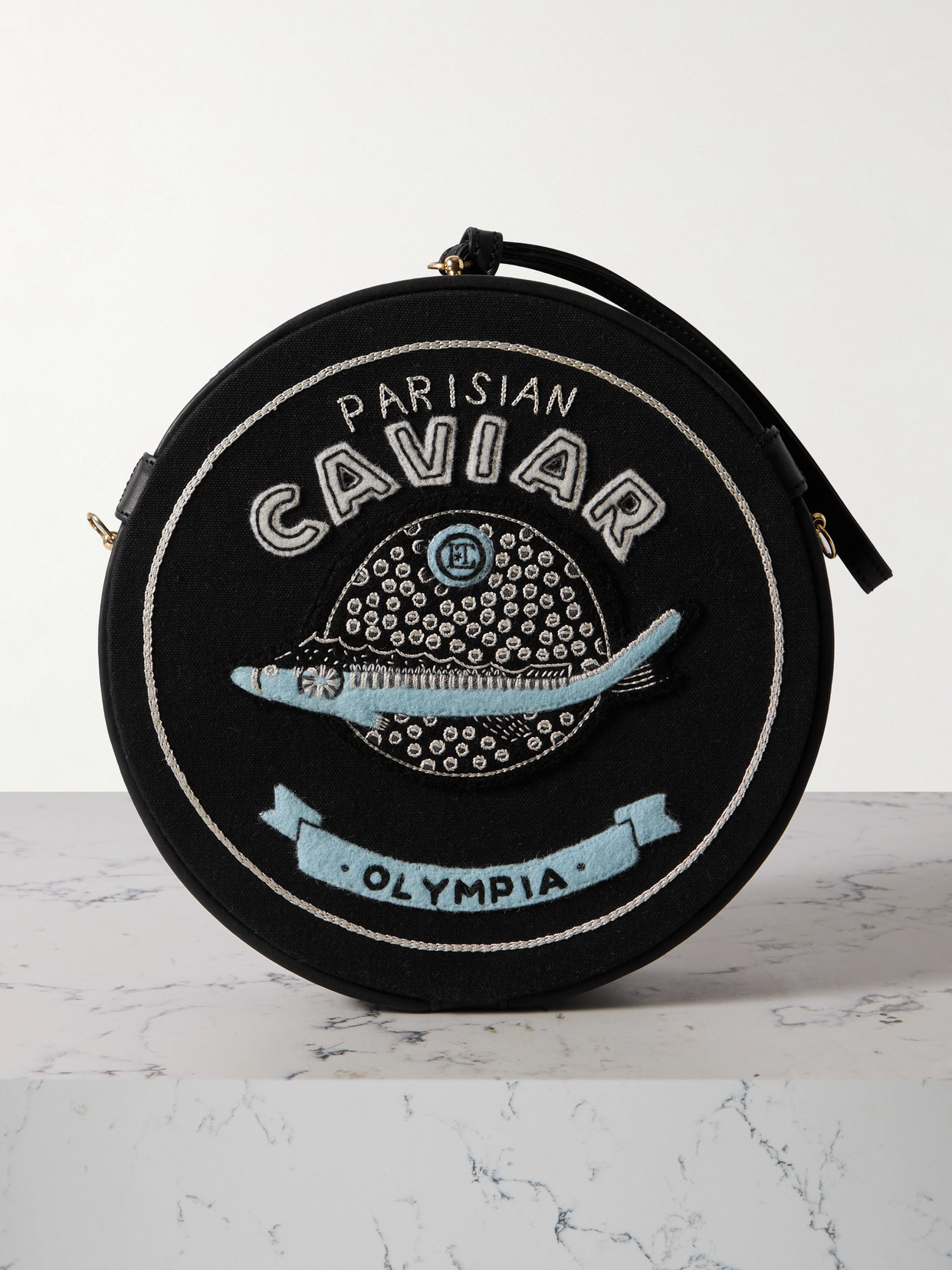 Olympia Le-tan Caviar Leather-trimmed Embroidered Appliquéd Canvas 