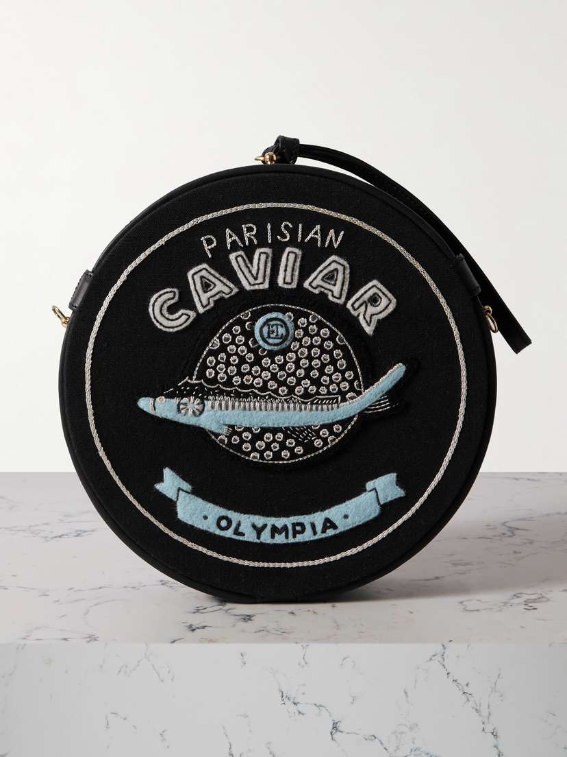 Olympia Le-Tan Caviar Leather-trimmed Embroidered Appliquéd Canvas Shoulder Bag