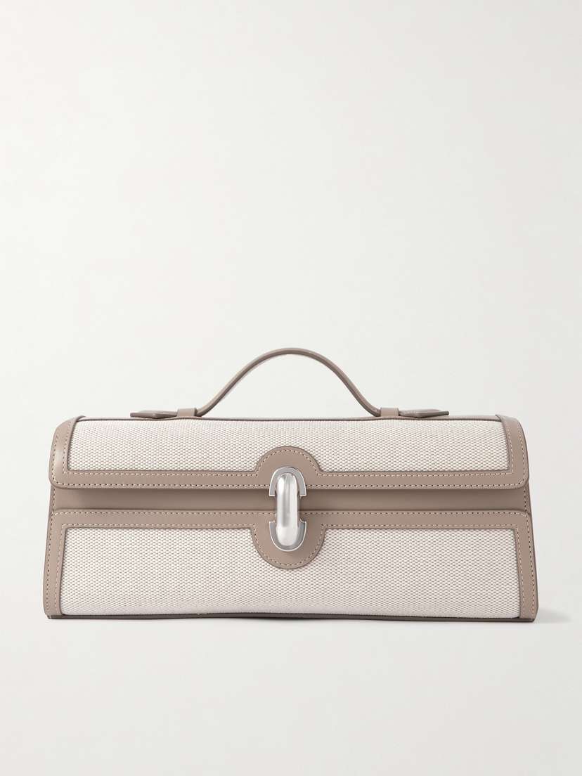 Savette Slim Symmetry Canvas-trimmed Leather Clutch