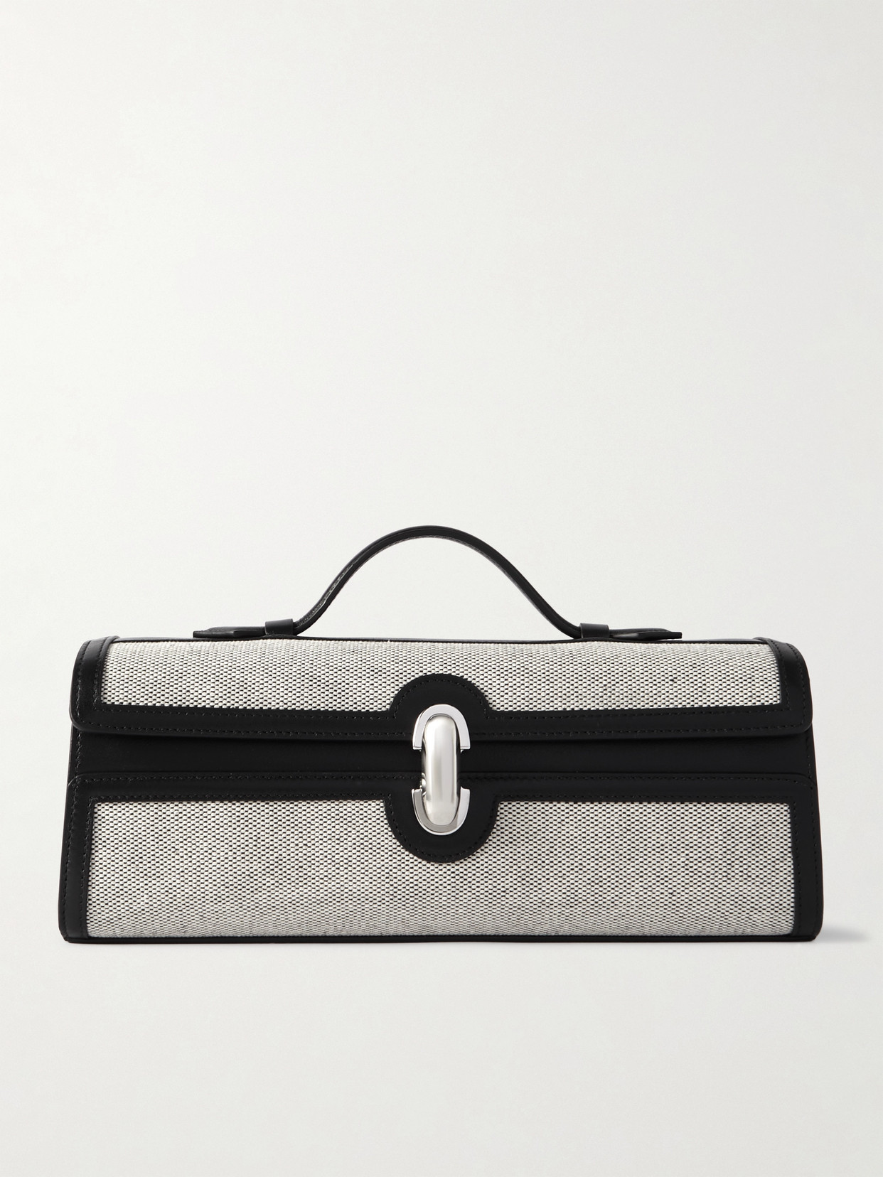 Savette - Slim Symmetry Canvas-trimmed Leather Clutch - Black