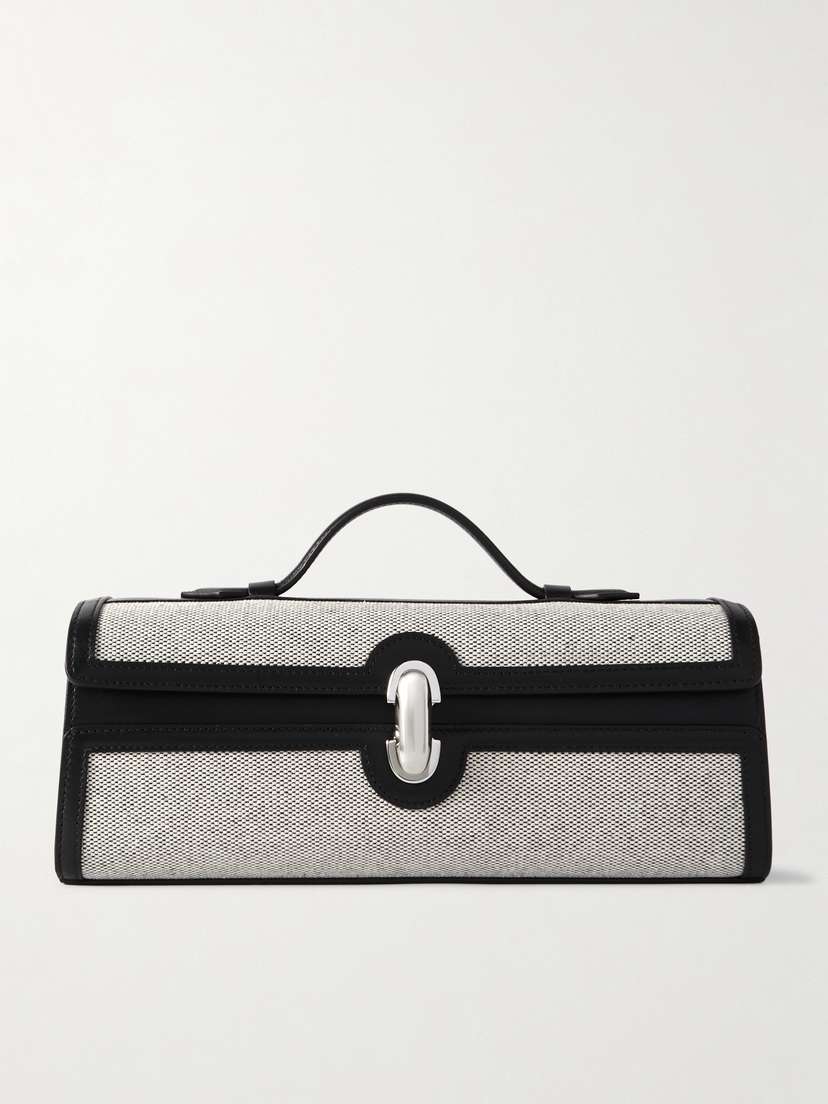 Savette Slim Symmetry Canvas-trimmed Leather Clutch