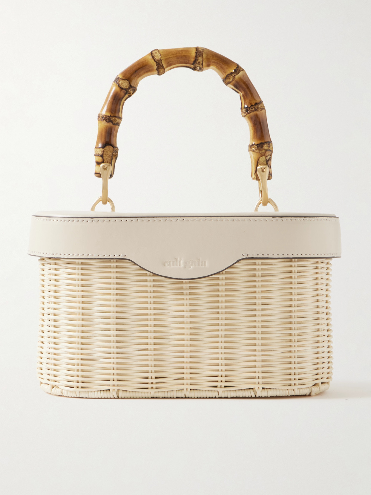 Shop Cult Gaia Gwyneth Mini Leather-trimmed Rattan Tote In Cream