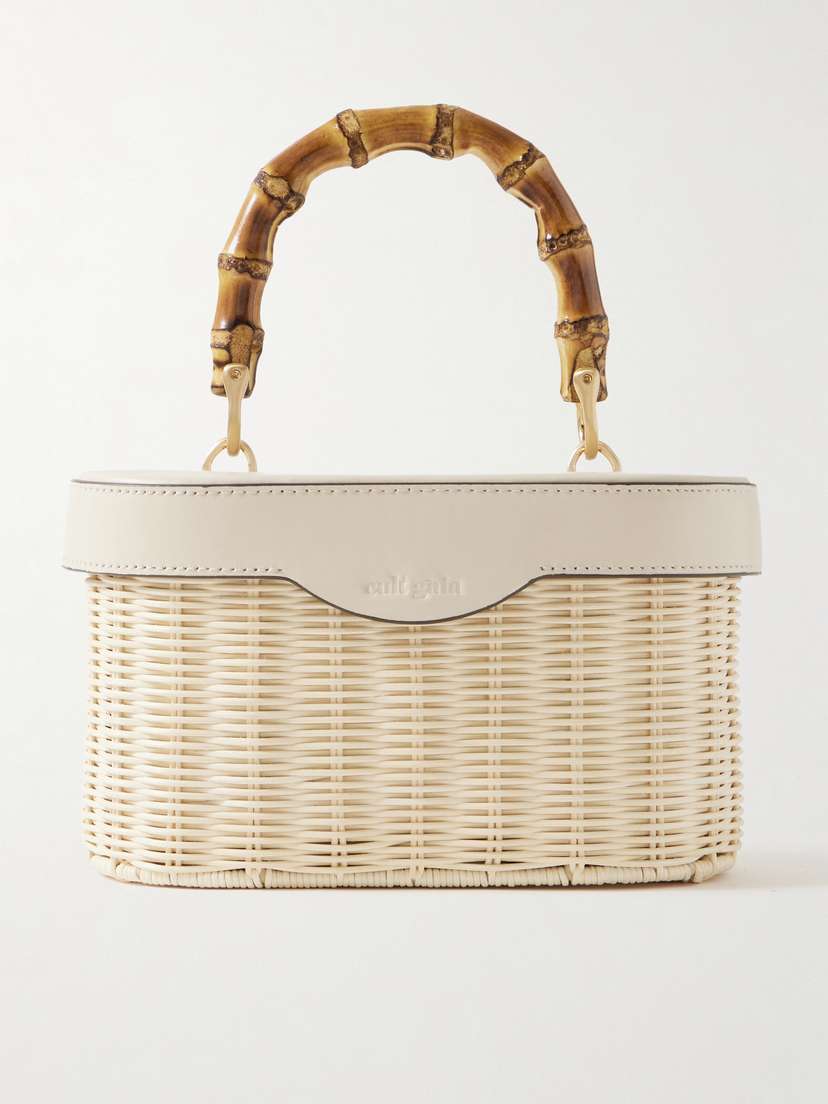 Cult Gaia Gwyneth Mini Leather-trimmed Rattan Tote