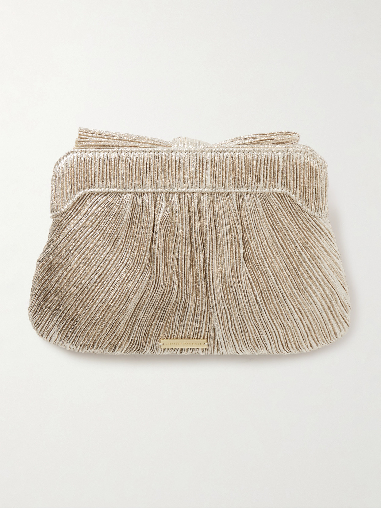 Loeffler Randall Rayne Oversized Bow Metallic Pleated Evening Bag In Gold