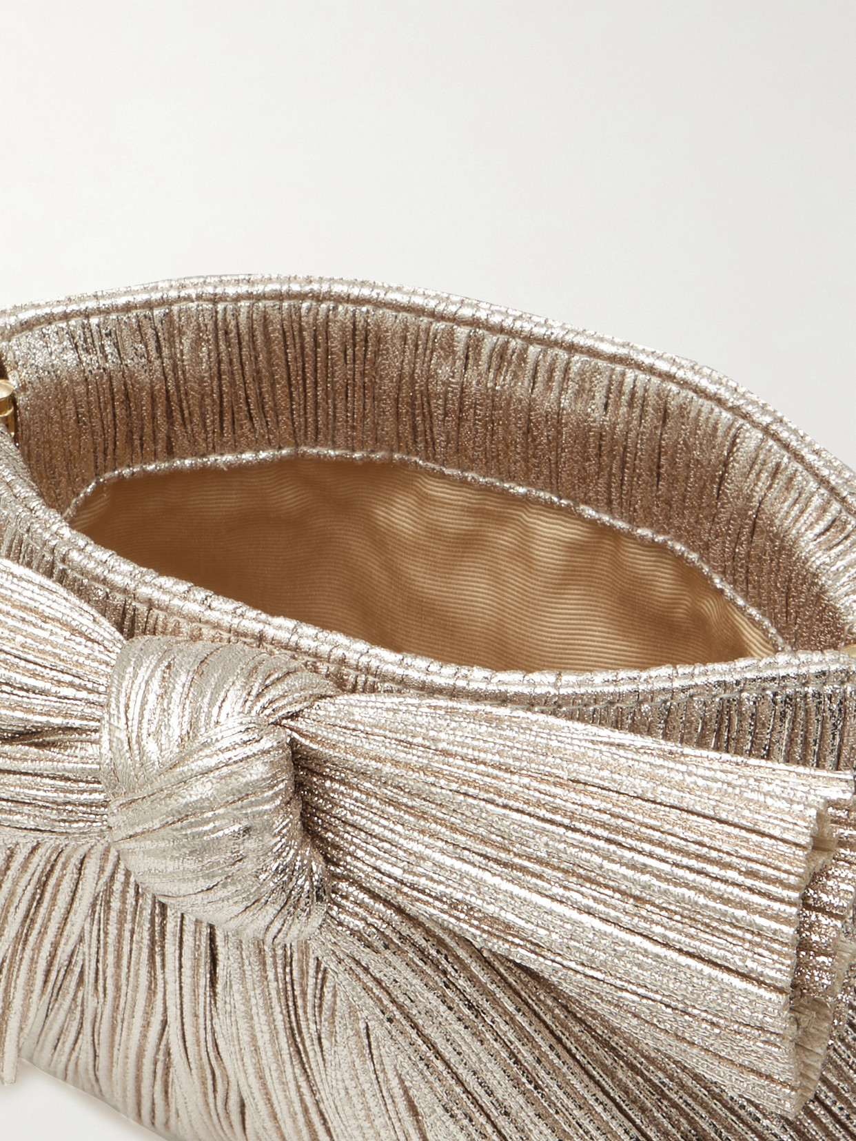Loeffler Randall Rayne Oversized Bow Metallic Pleated Evening Bag In Gold
