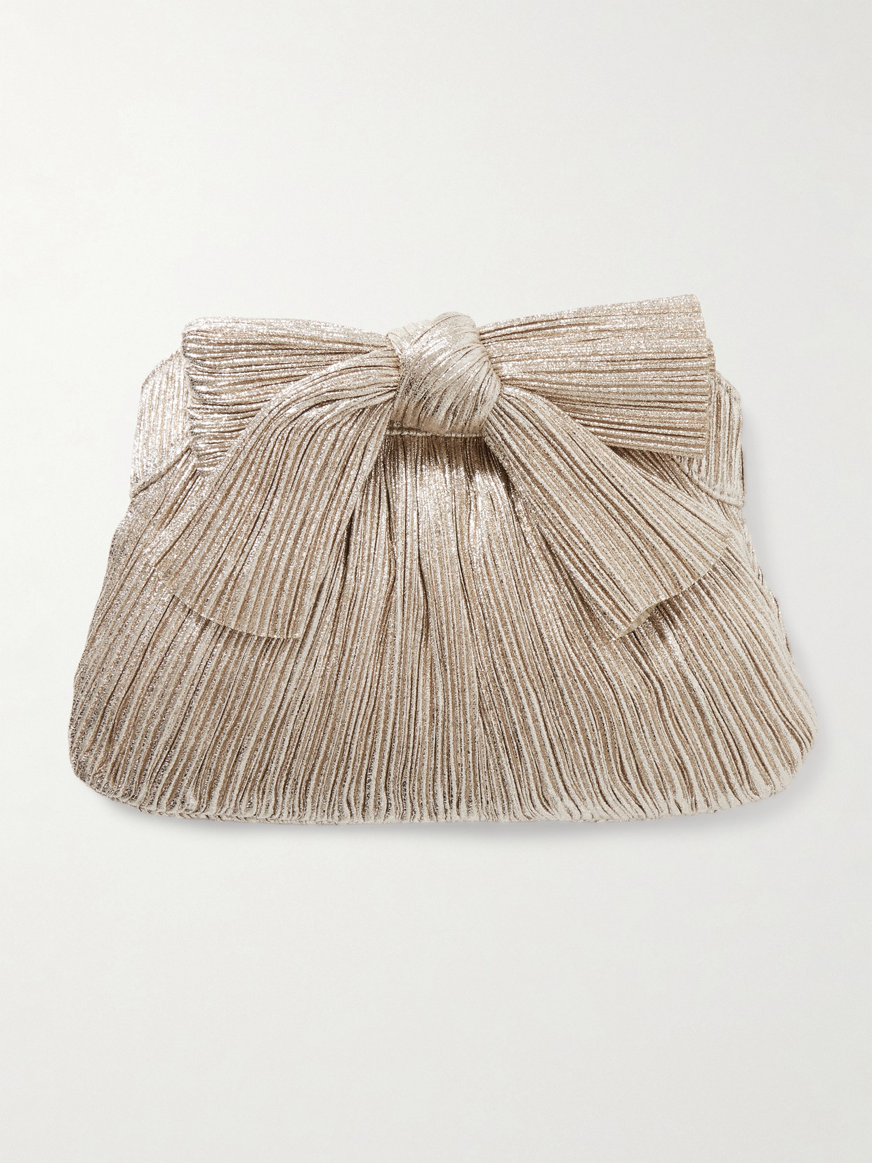 Loeffler Randall Rayne Bow-embellished Plissé-lamé Clutch In Champagne