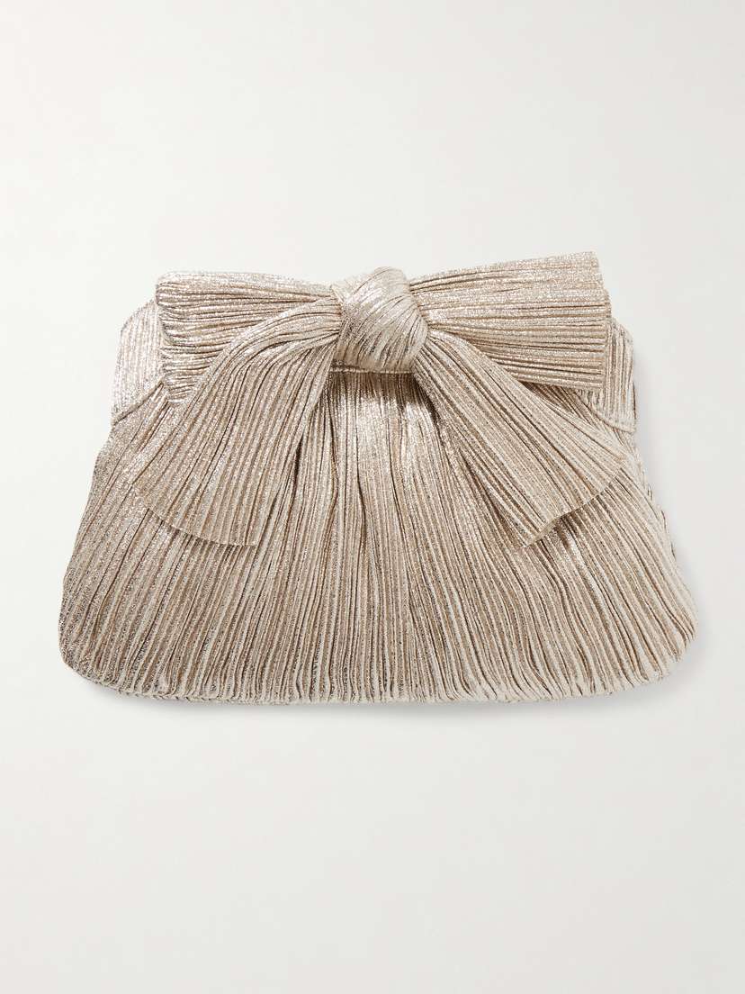 Loeffler Randall Rayne Bow-embellished Plissé-lamé Clutch