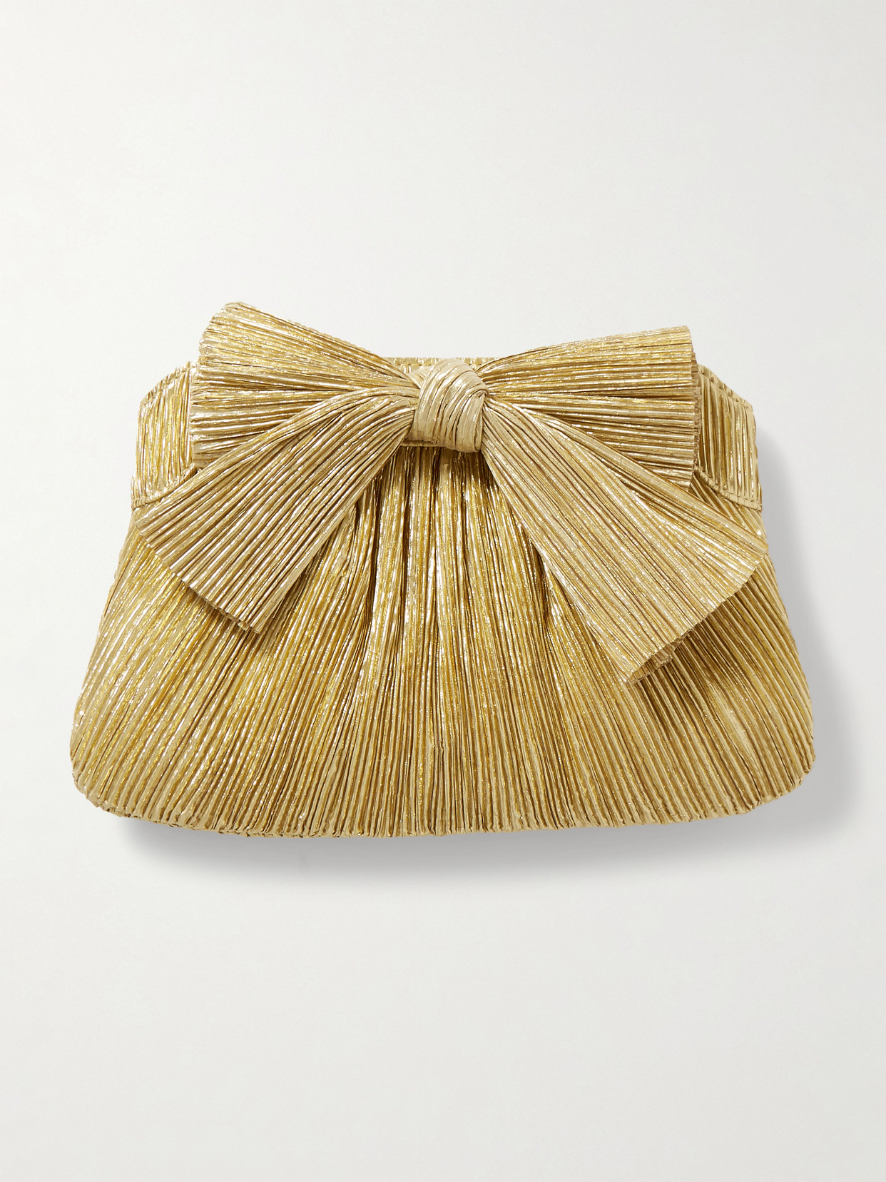 Loeffler Randall Rayne Bow-embellished Plissé-lamé Clutch In Gold