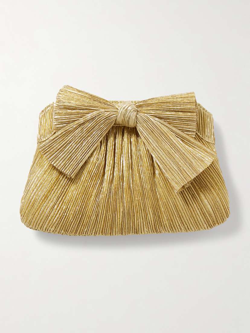 Loeffler Randall Rayne Bow-embellished Plissé-lamé Clutch