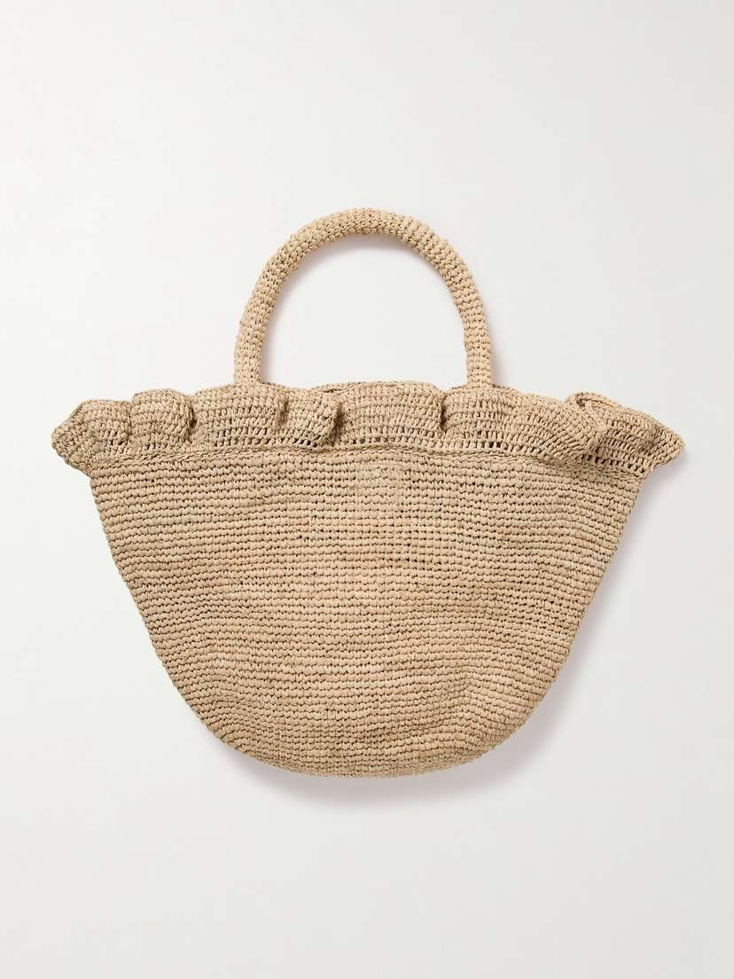 Loeffler Randall Cyris Ruffled Crocheted Raffia Tote
