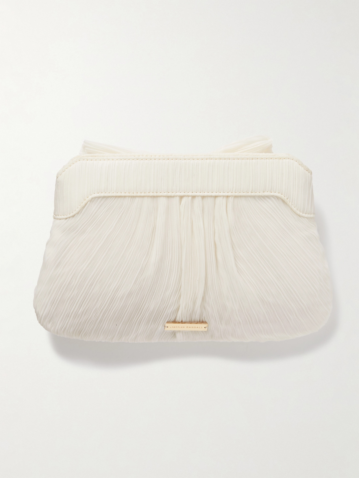 Shop Loeffler Randall Rayne Bow-embellished Plissé-organza Clutch In Off-white