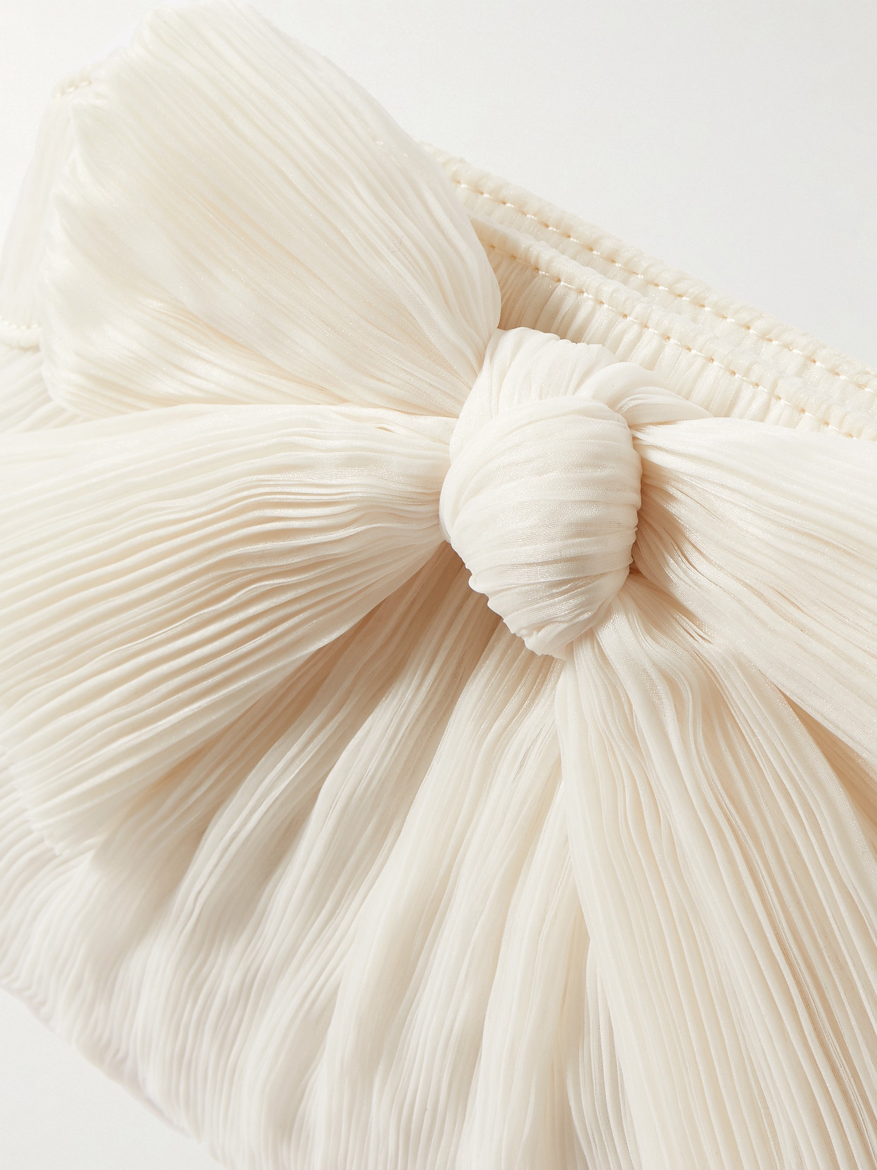 Shop Loeffler Randall Rayne Bow-embellished Plissé-organza Clutch In Off-white