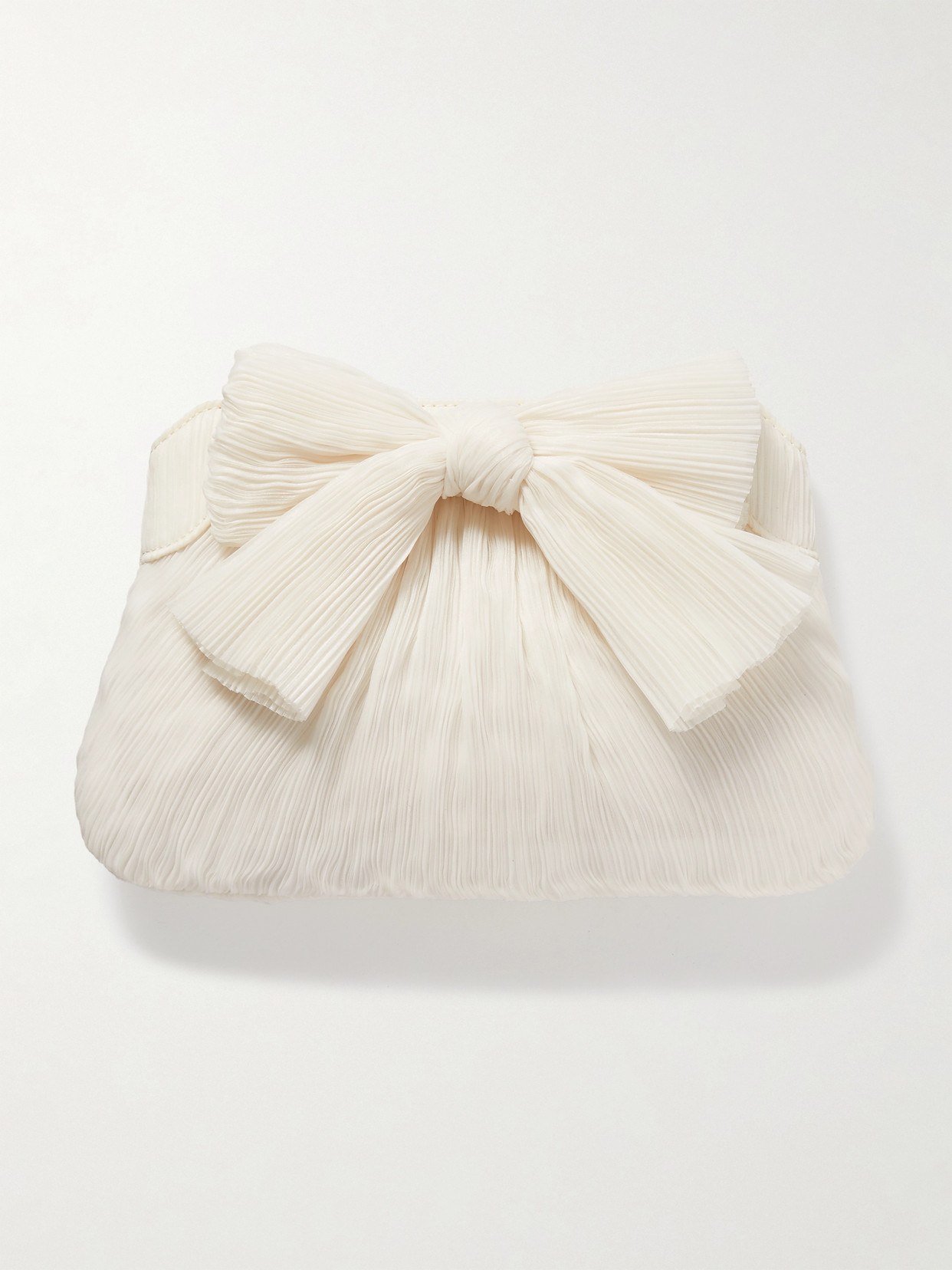 Shop Loeffler Randall Rayne Bow-embellished Plissé-organza Clutch In Off-white