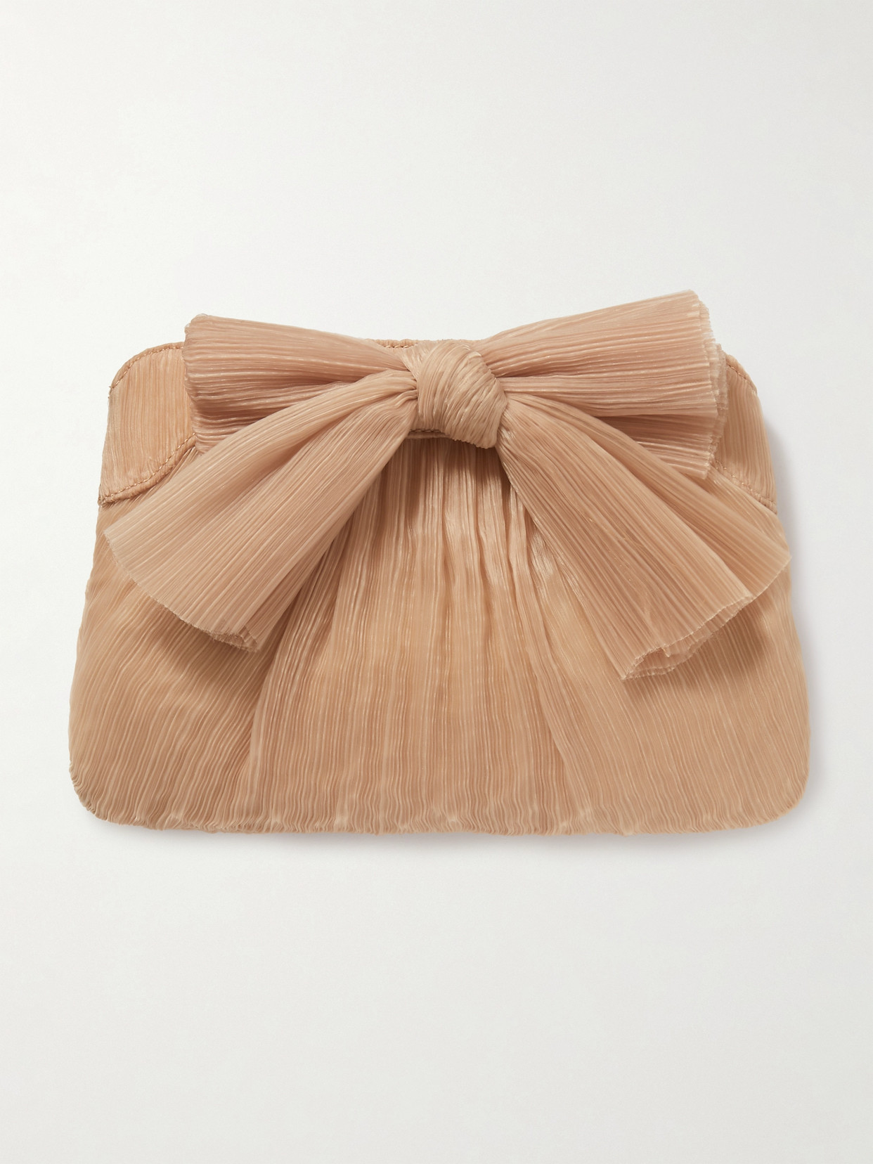 Loeffler Randall Rayne Bow-embellished Plissé-organza Clutch In Glitter Beauty/gold