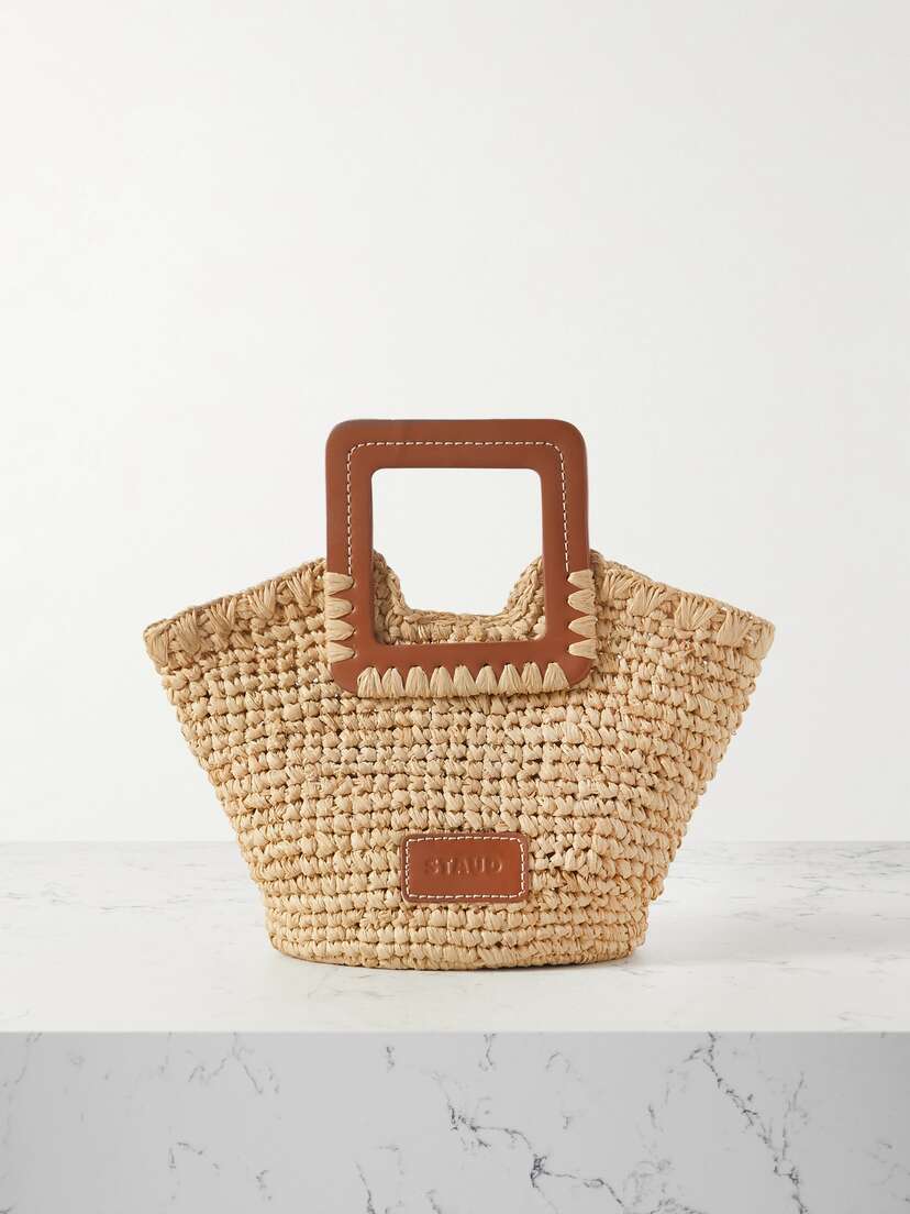 Staud Sienna Mini Leather-trimmed Raffia Tote
