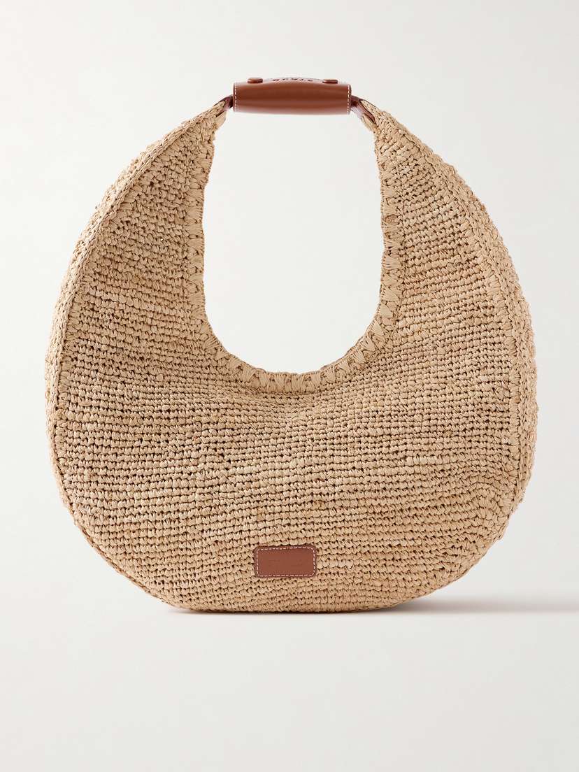 Staud Moon Large Leather-trimmed Raffia Tote