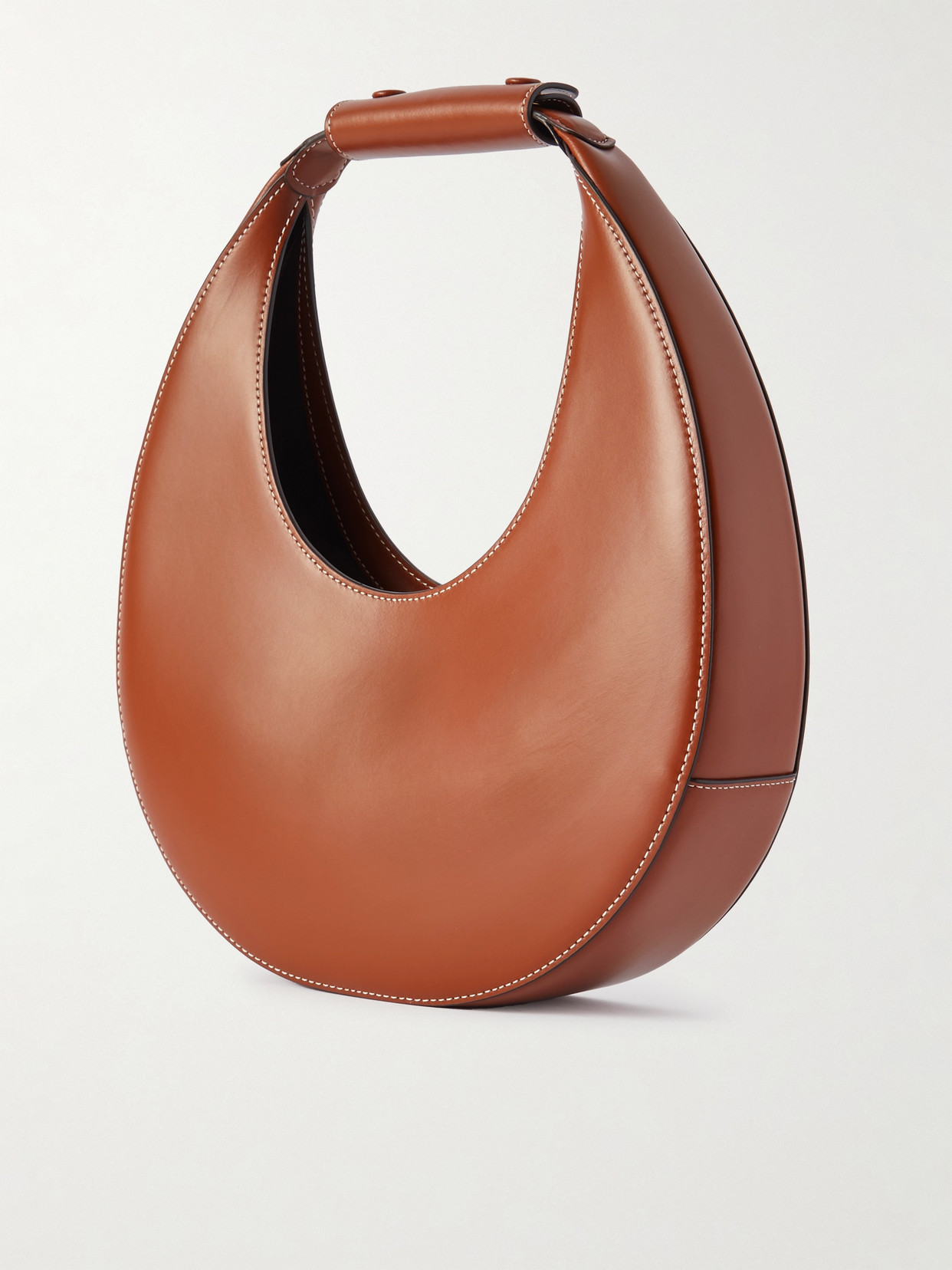 Staud Leather Handbag With Curved Shape And Handle In Brown