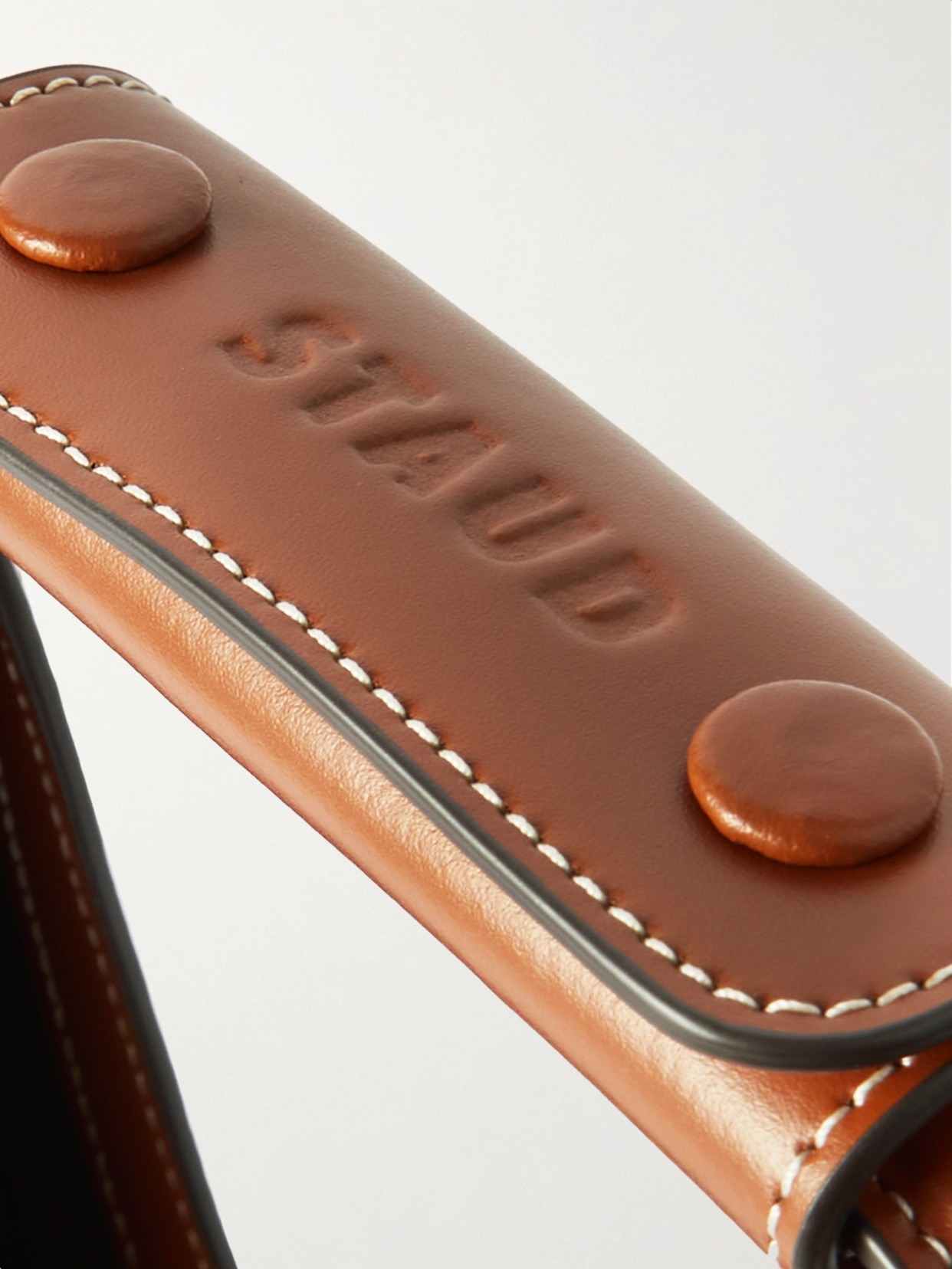 Staud Leather Handbag With Curved Shape And Handle In Brown