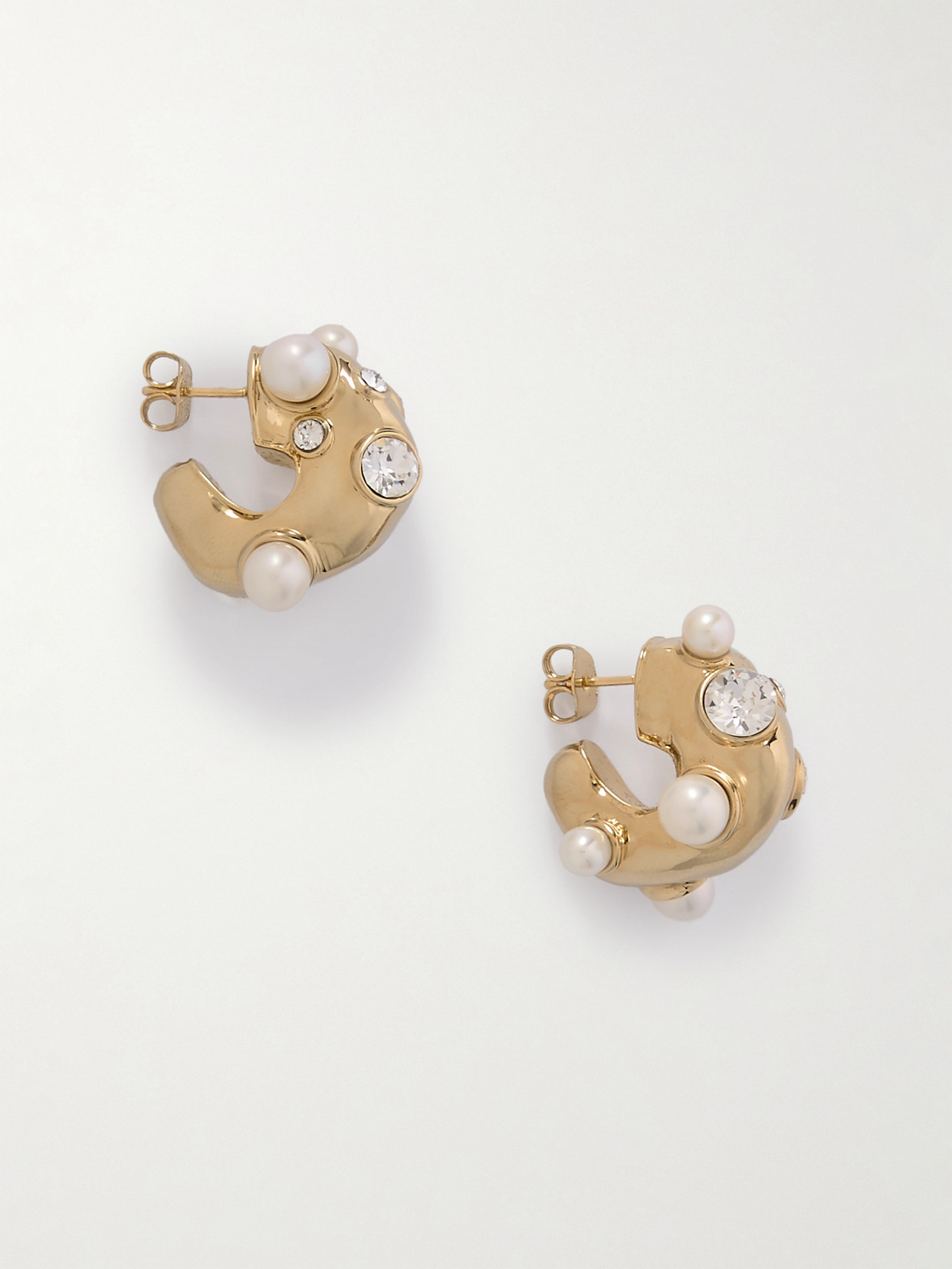 Dries Van Noten - Chunky Gold-tone Pearl And Crystal Embellished Earrings - One size