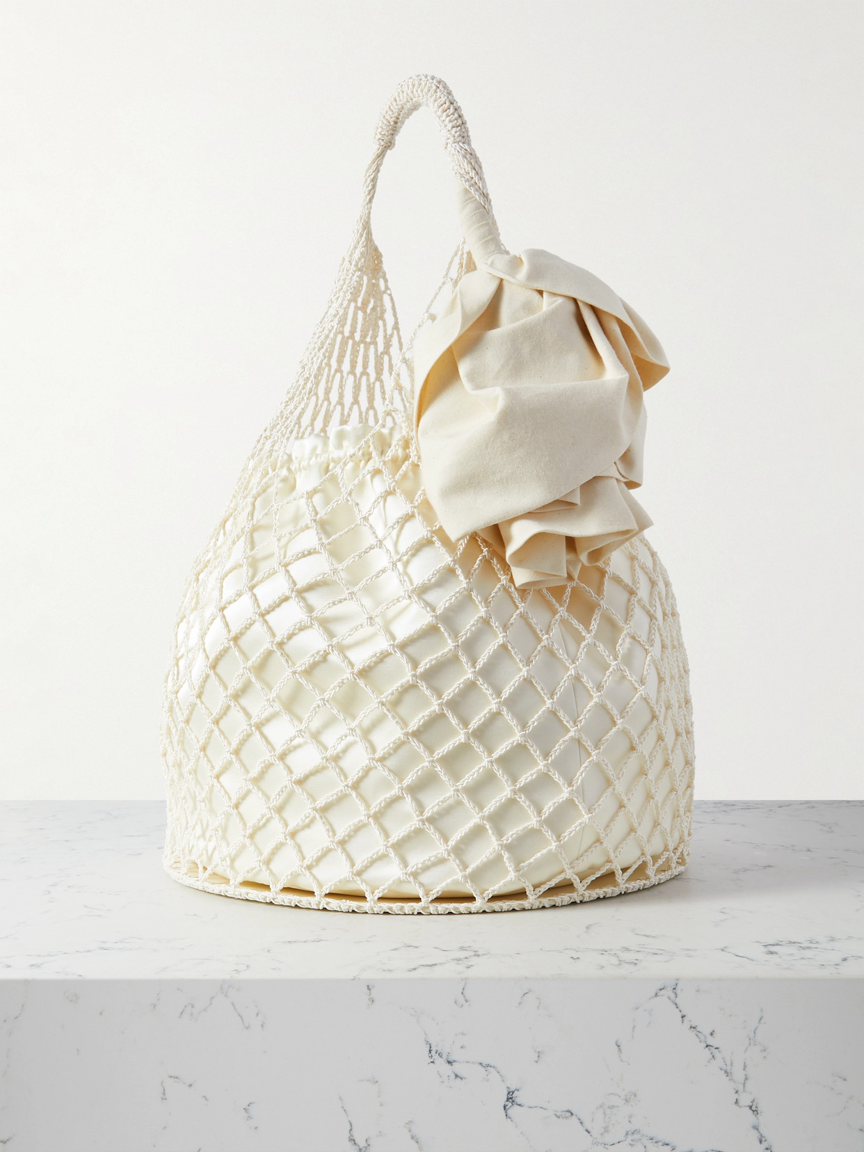 Magda Butrym Devana Maxi Appliquéd Crocheted Cotton-blend And Leather Tote In Cream