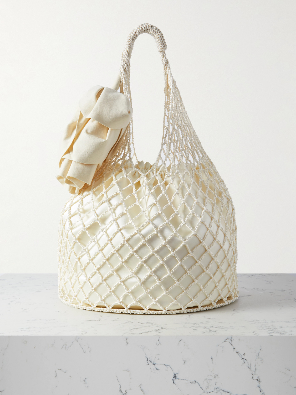 Magda Butrym Devana Maxi Appliquéd Crocheted Cotton-blend And Leather Tote In Cream