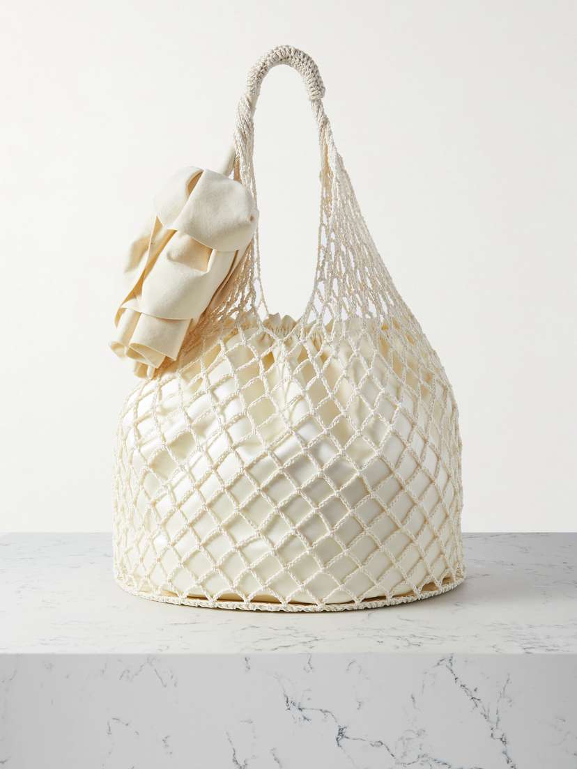 Magda Butrym Devana Maxi Appliquéd Crocheted Cotton-blend And Leather Tote