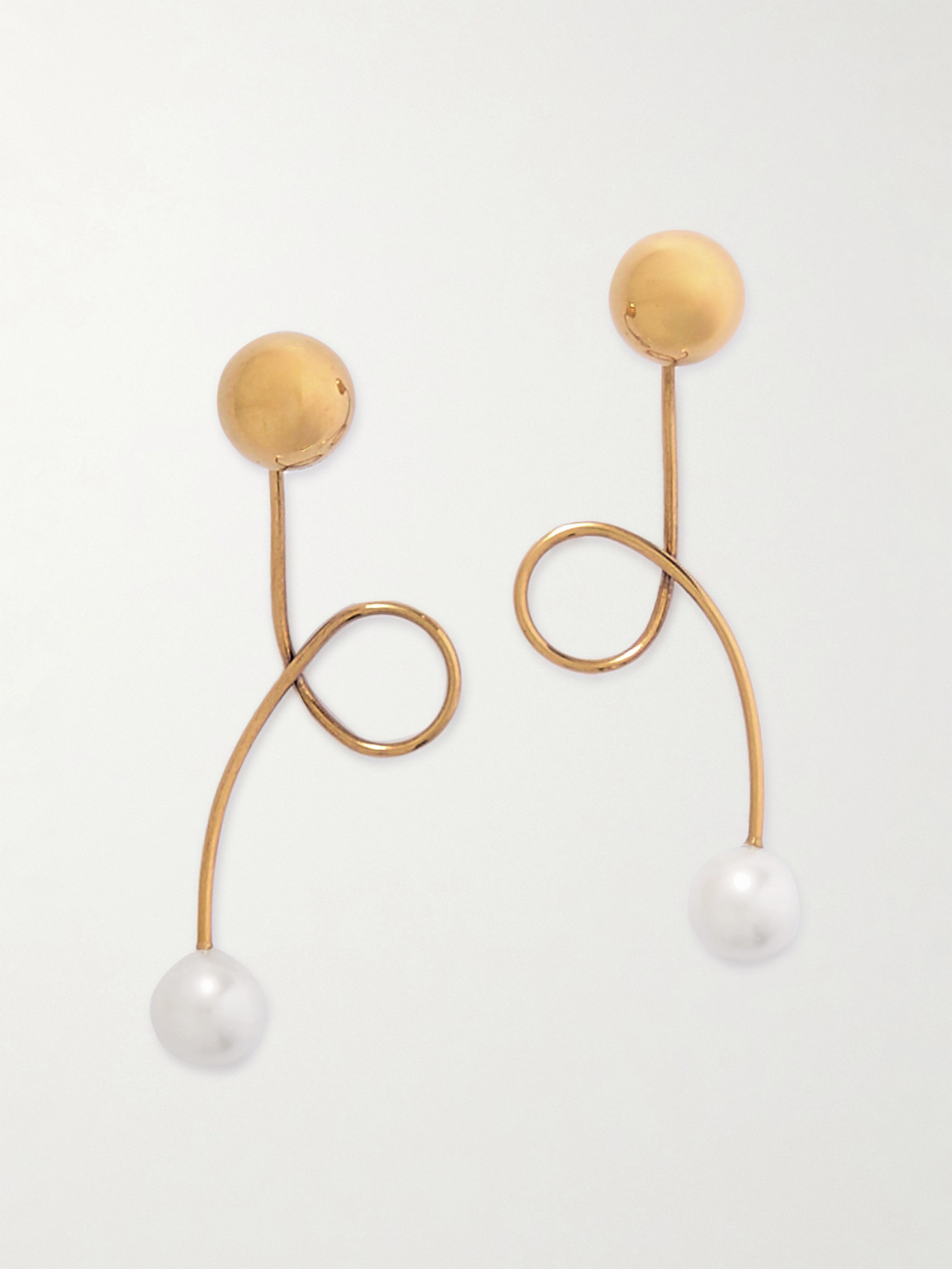 Dries Van Noten Curled Gold-tone Pearl Earrings In Ivory