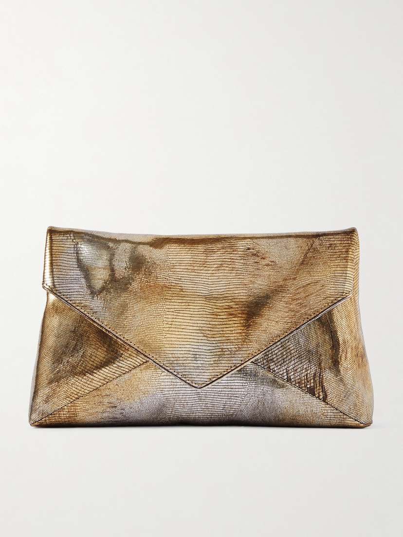 Dries Van Noten Lizard-effect Metallic Leather Clutch -  - One size