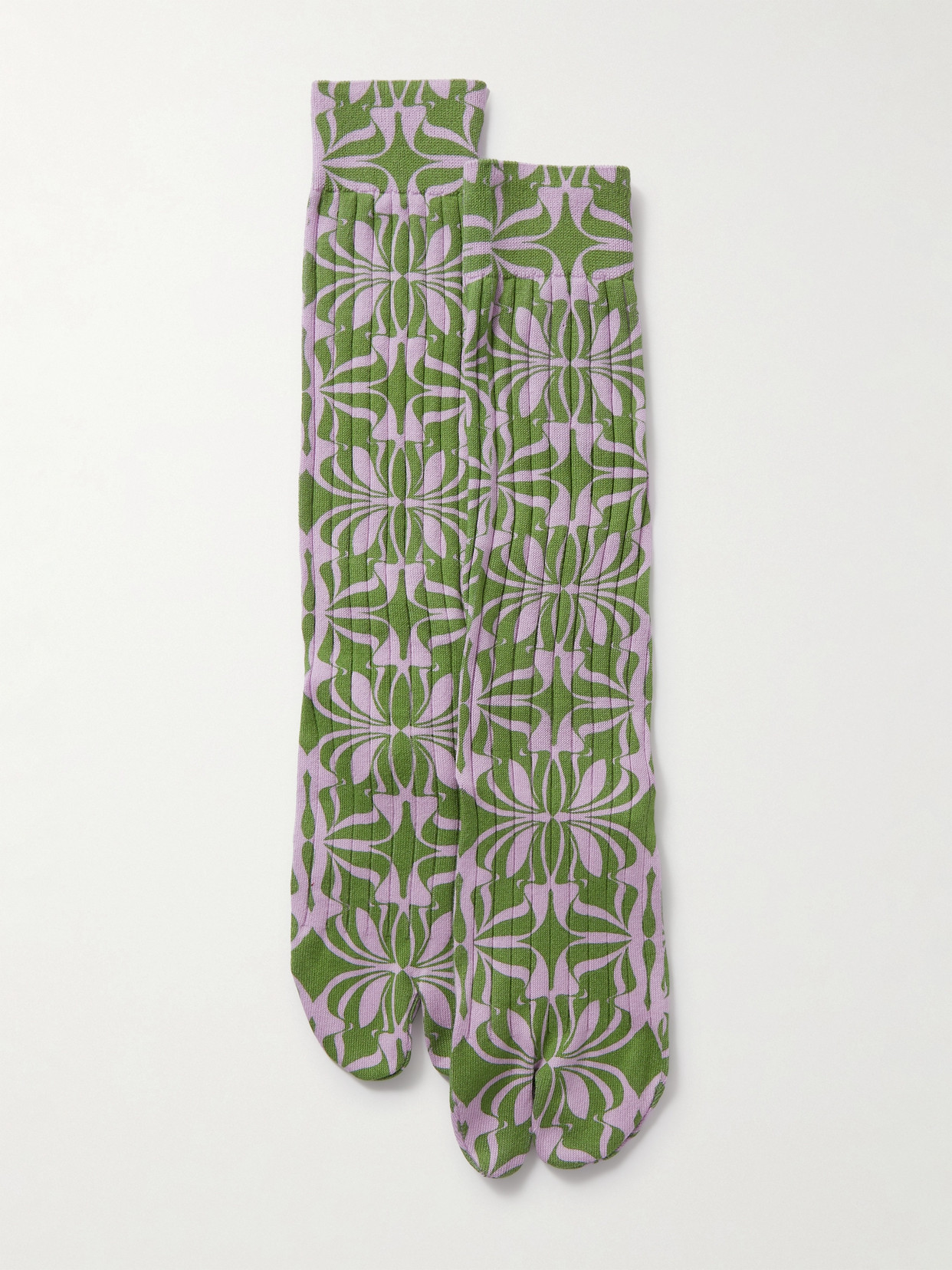 Dries Van Noten - Ribbed Printed Stretch-cotton Socks - Purple