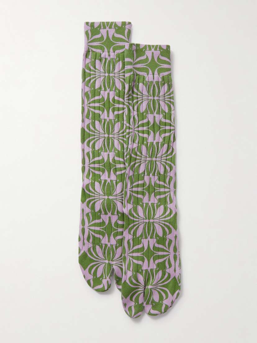 Dries Van Noten Ribbed Printed Stretch-cotton Socks