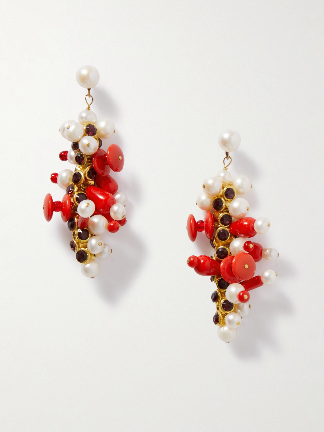 Dries Van Noten - Gold-tone, Crystal, Glass And Pearl Earrings - Red
