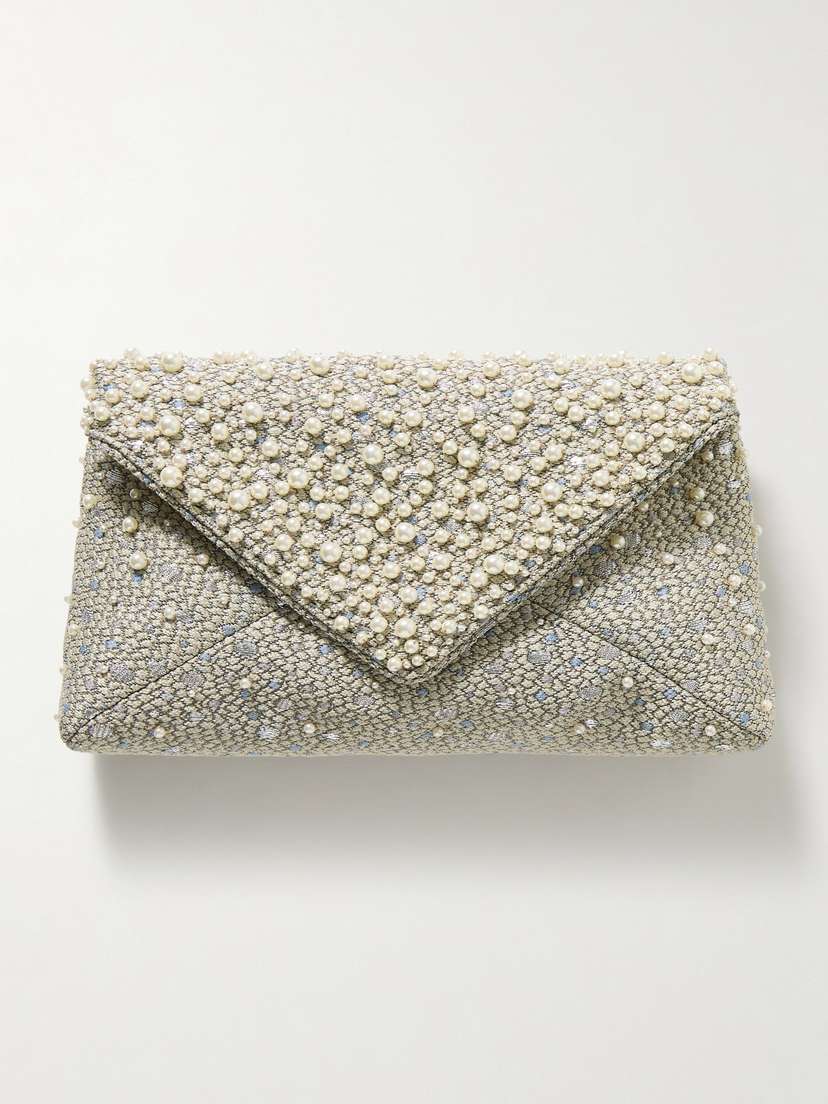 Dries Van Noten Faux Pearl-embellished Metallic Jacquard Clutch