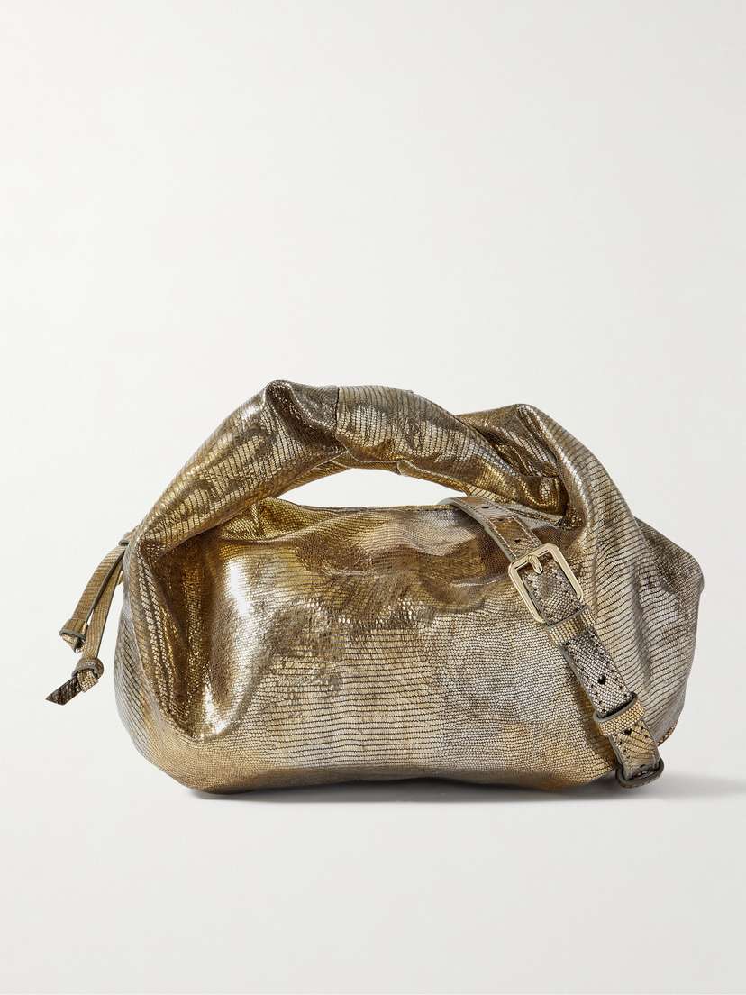 Dries Van Noten Lizard-effect Metallic Leather Shoulder Bag