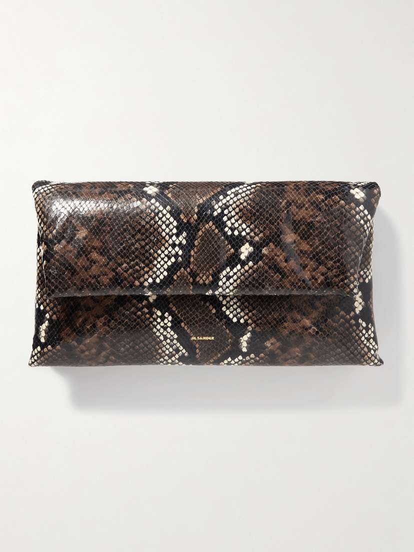 Jil Sander Origami Padded Snake-effect Leather Clutch