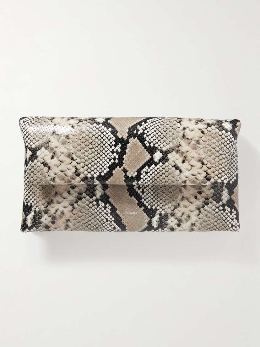 Jil Sander Origami Padded Snake-effect Leather Clutch