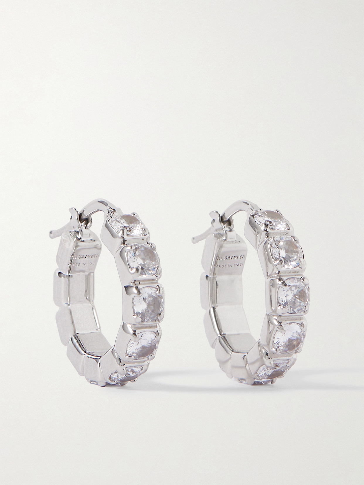 Jil Sander Silver-tone Crystal Hoop Earrings In Metallic